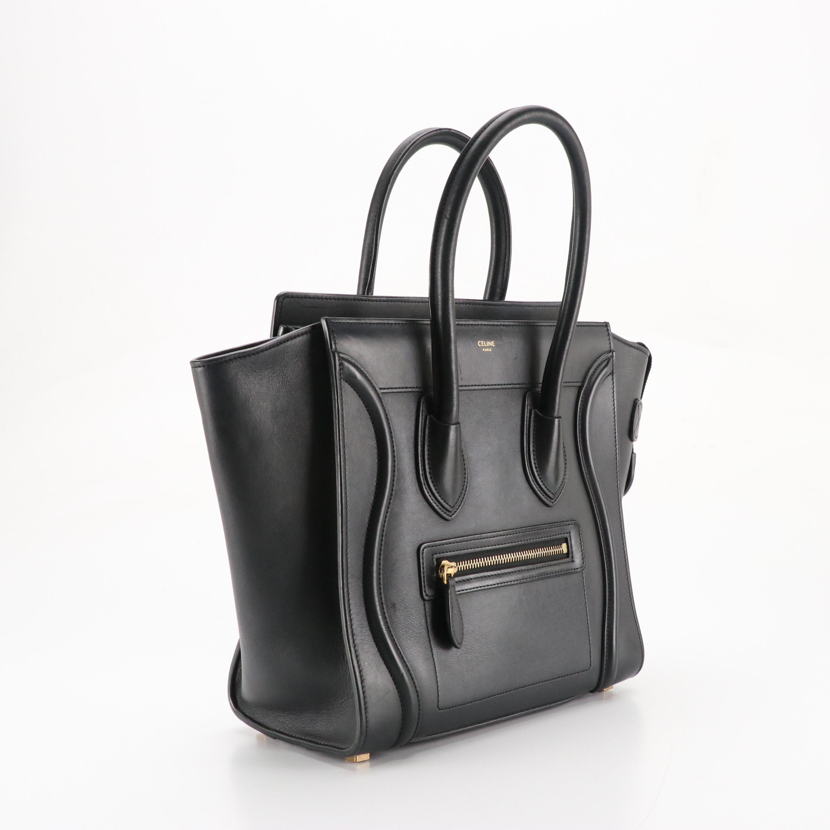 Céline Micro Luggage Tote in Black Smooth Calfskin Leather
