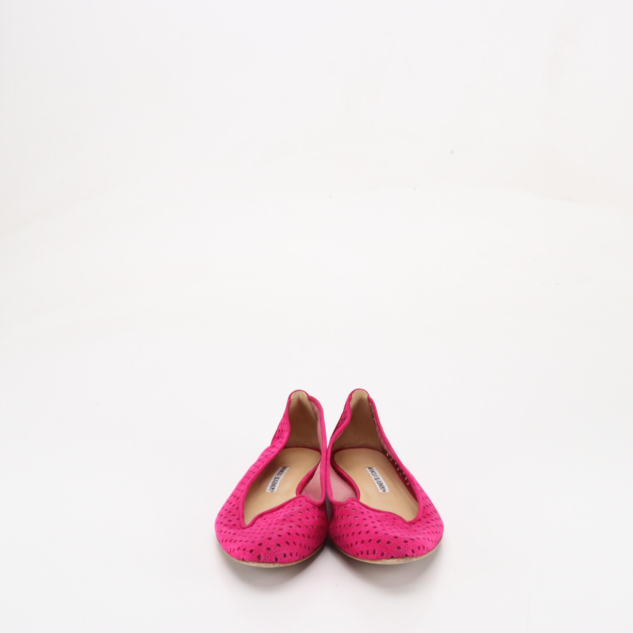 Manolo Blahnik Hot Pink Perforated Suede Loafers