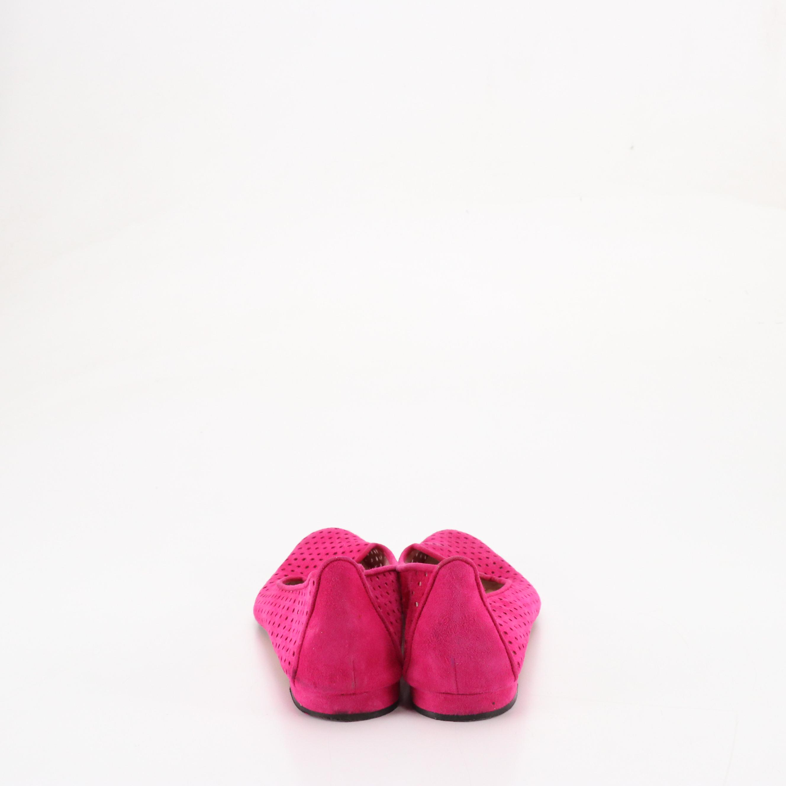Manolo Blahnik Hot Pink Perforated Suede Loafers