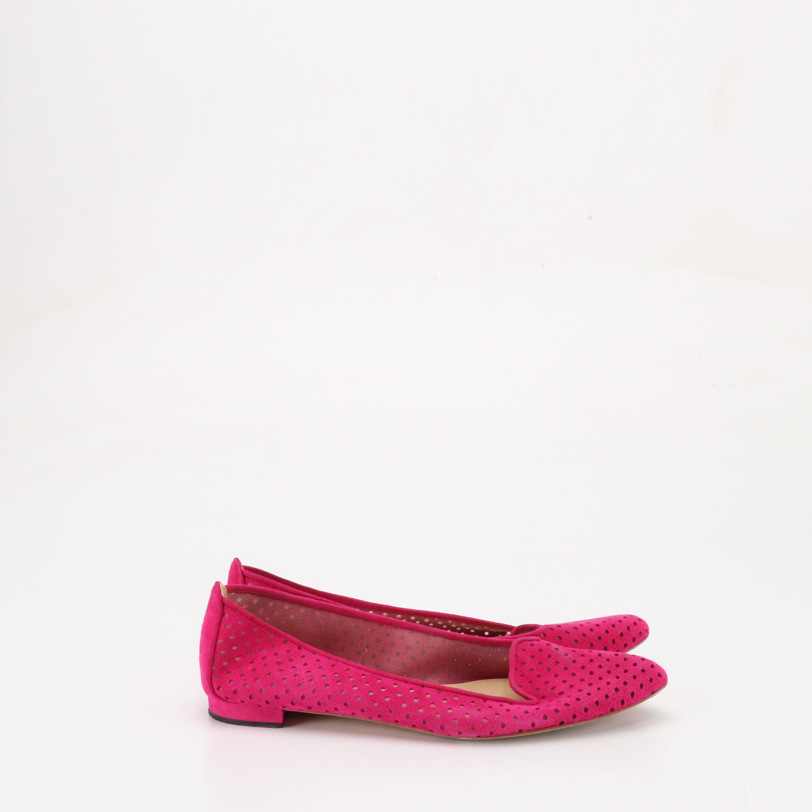 Manolo Blahnik Hot Pink Perforated Suede Loafers