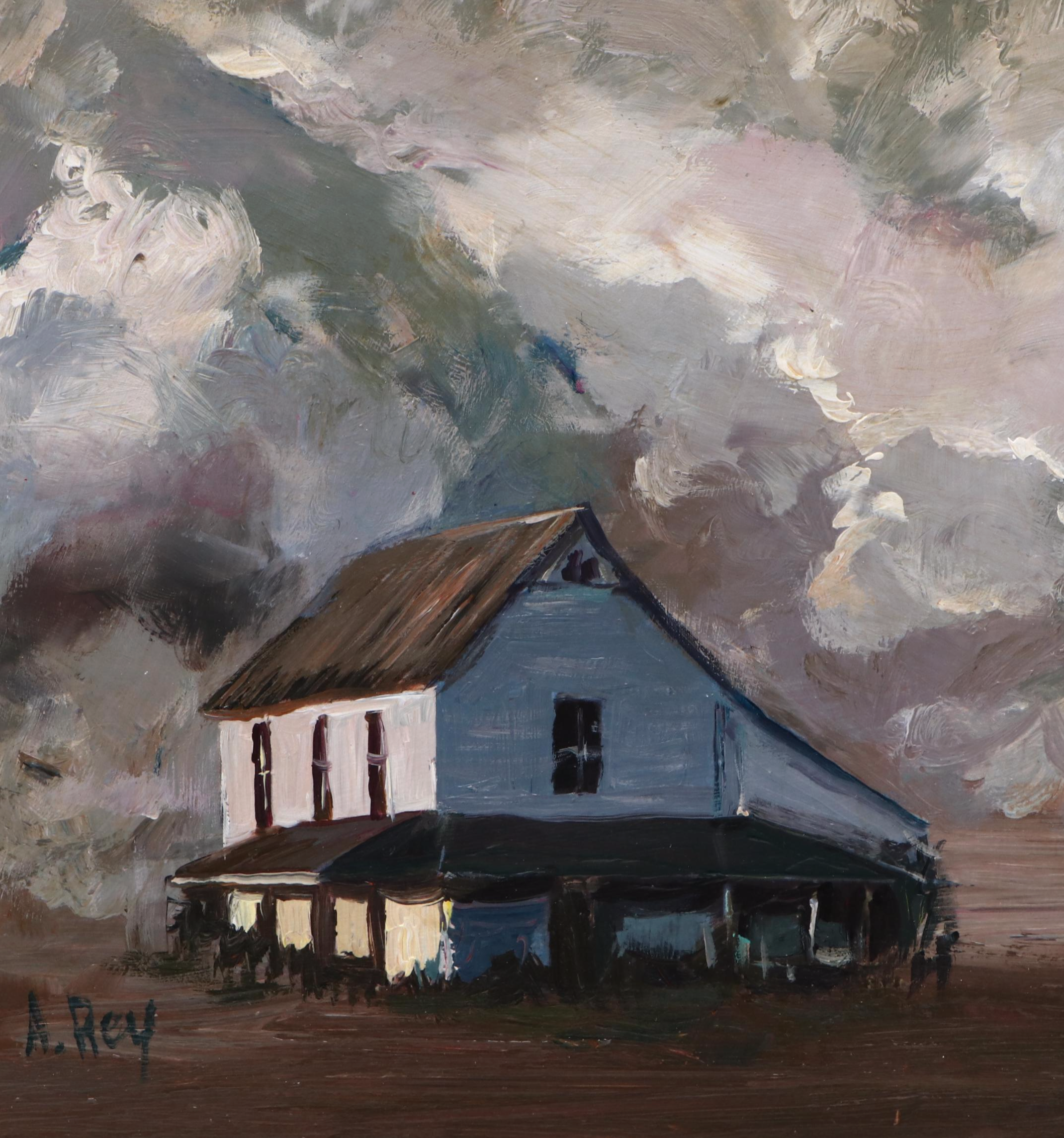 Agnes Rey Rural Landscape Oil Painting "Farm in the Clouds," 2025