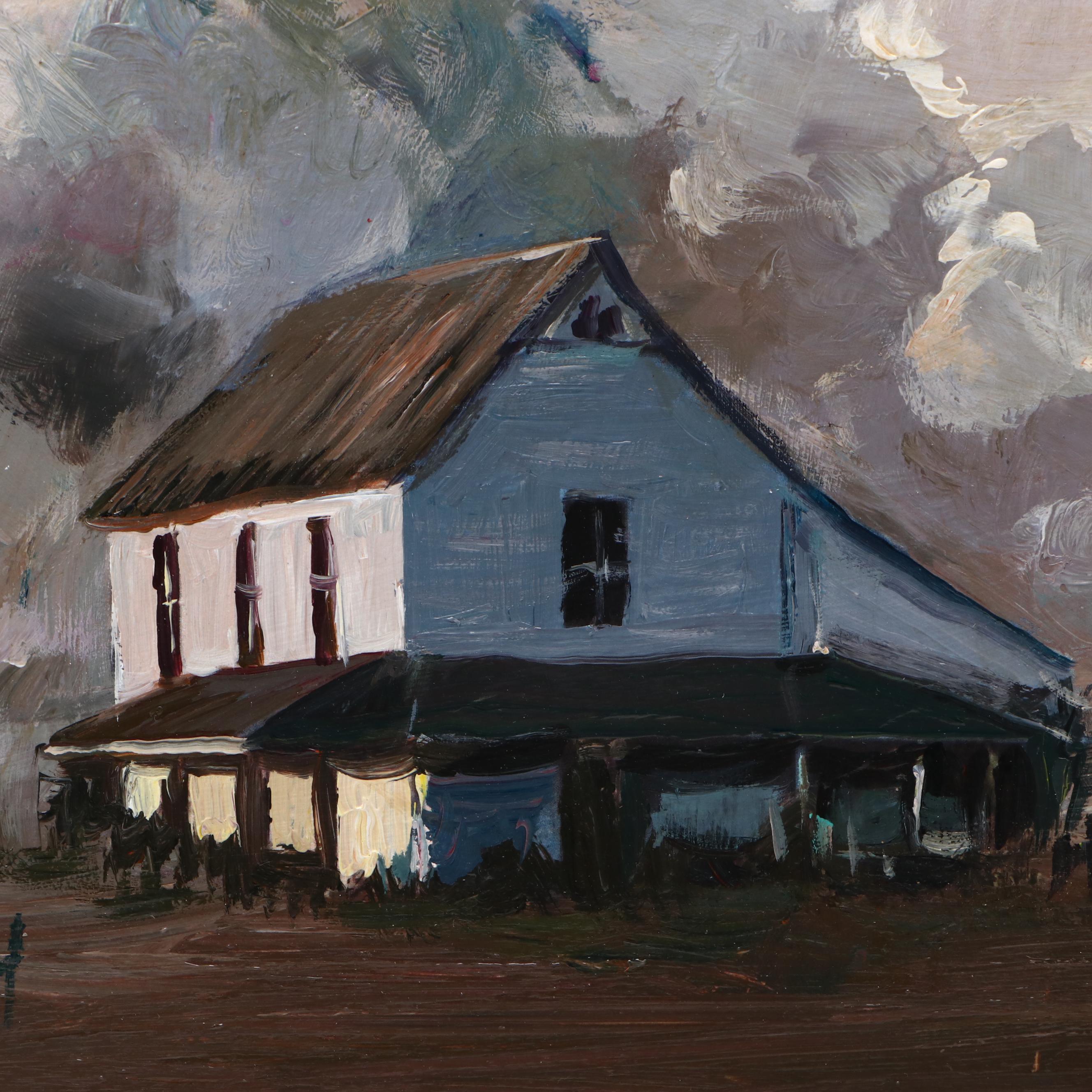 Agnes Rey Rural Landscape Oil Painting "Farm in the Clouds," 2025