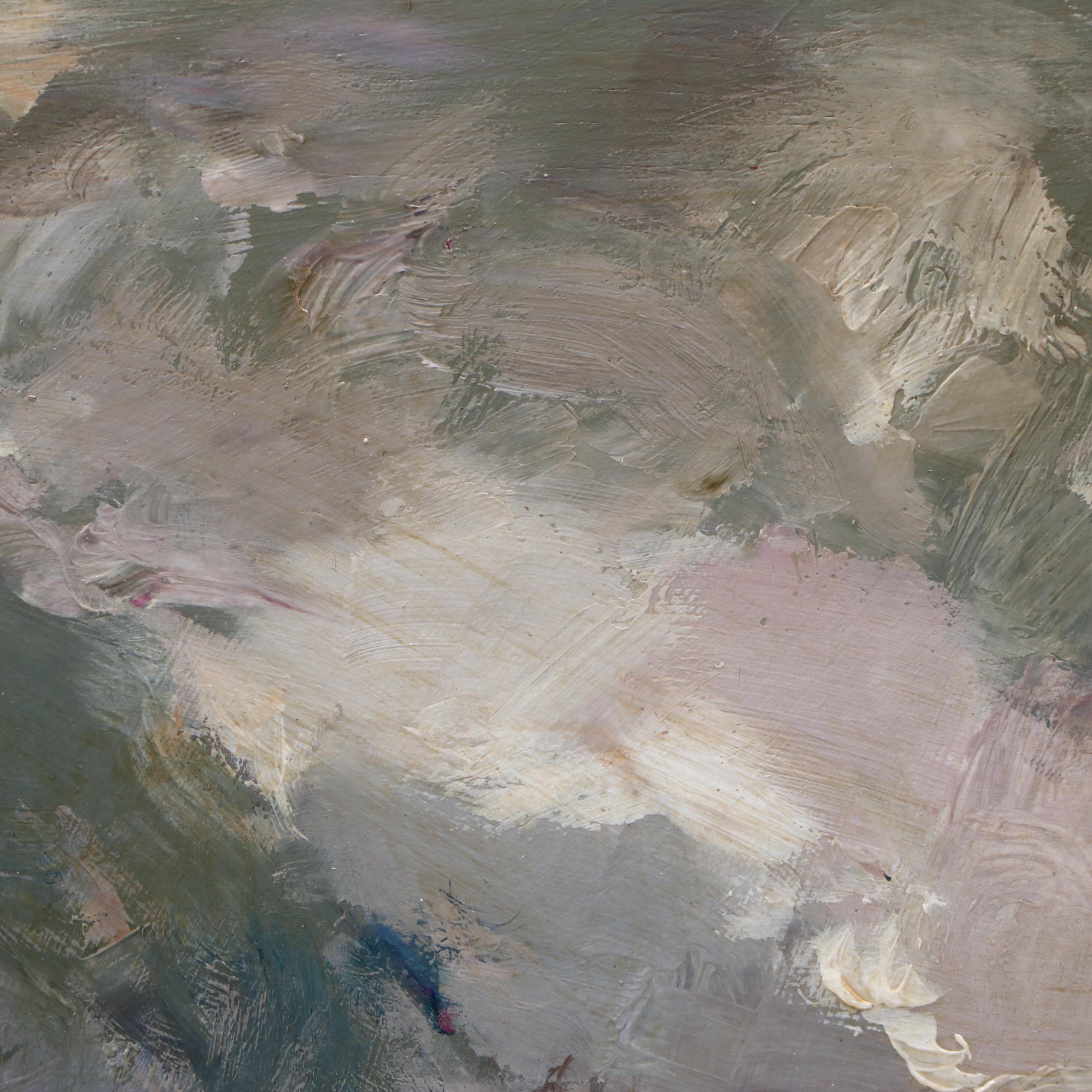 Agnes Rey Rural Landscape Oil Painting "Farm in the Clouds," 2025