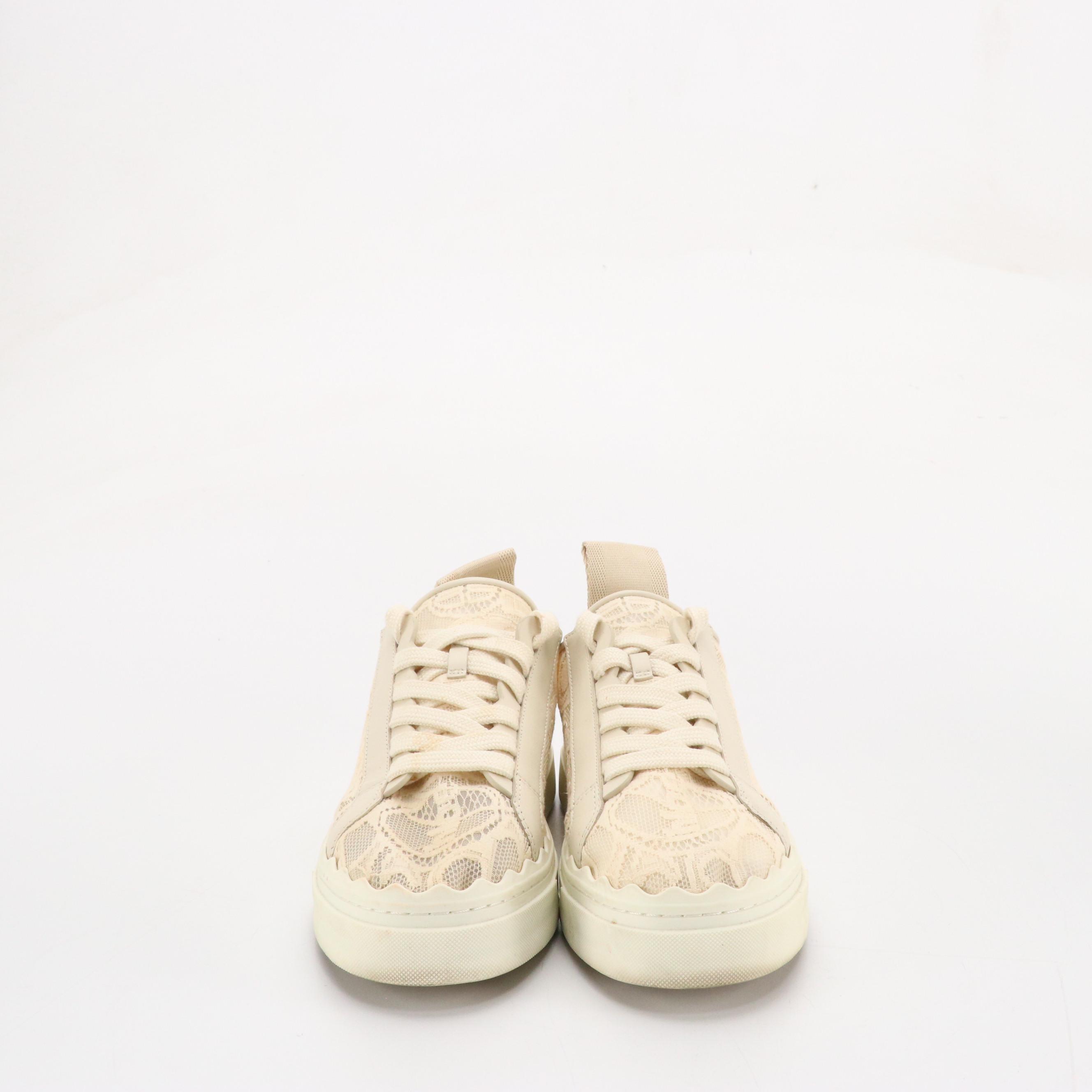 Chloé Lace and Leather Lace-Up Sneakers