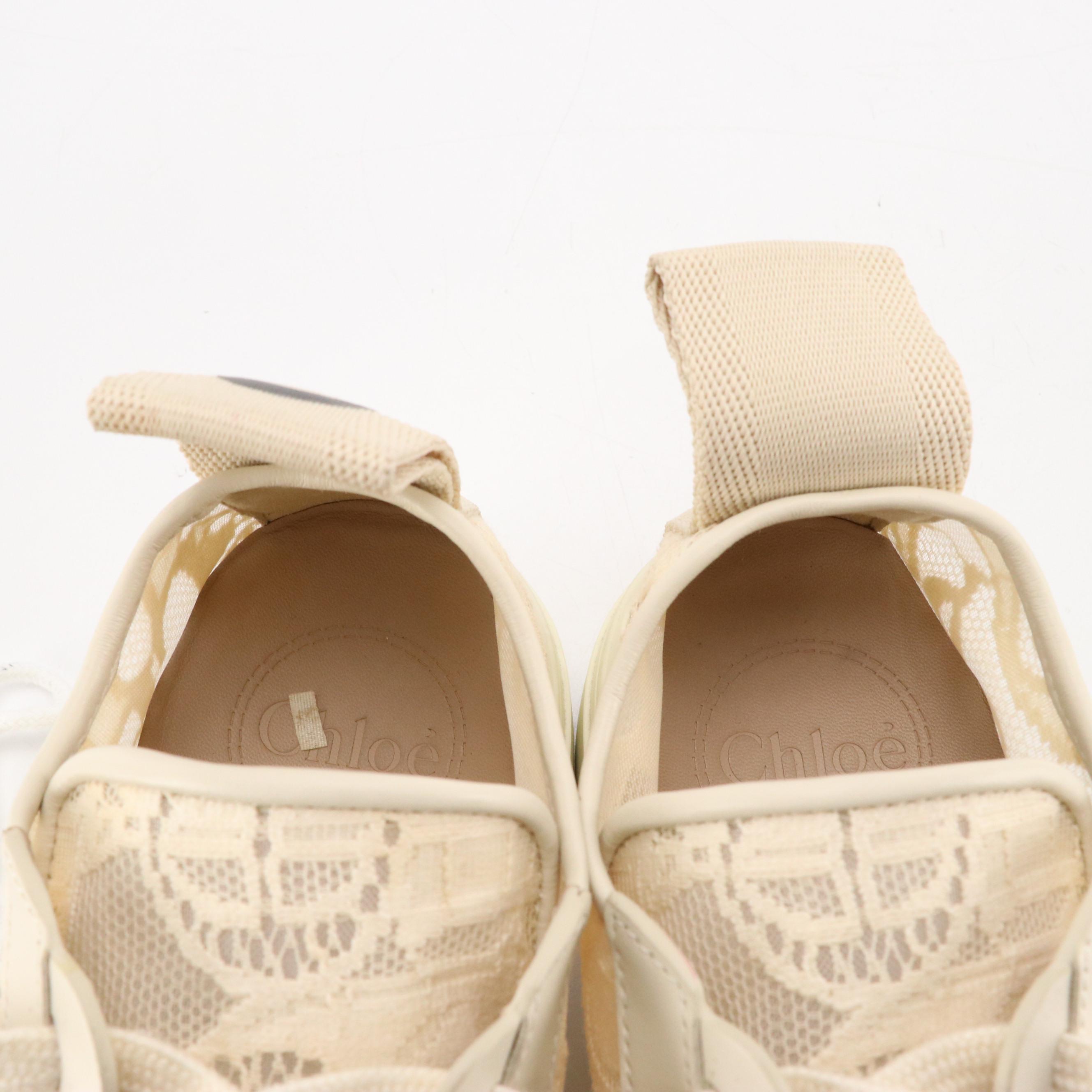 Chloé Lace and Leather Lace-Up Sneakers