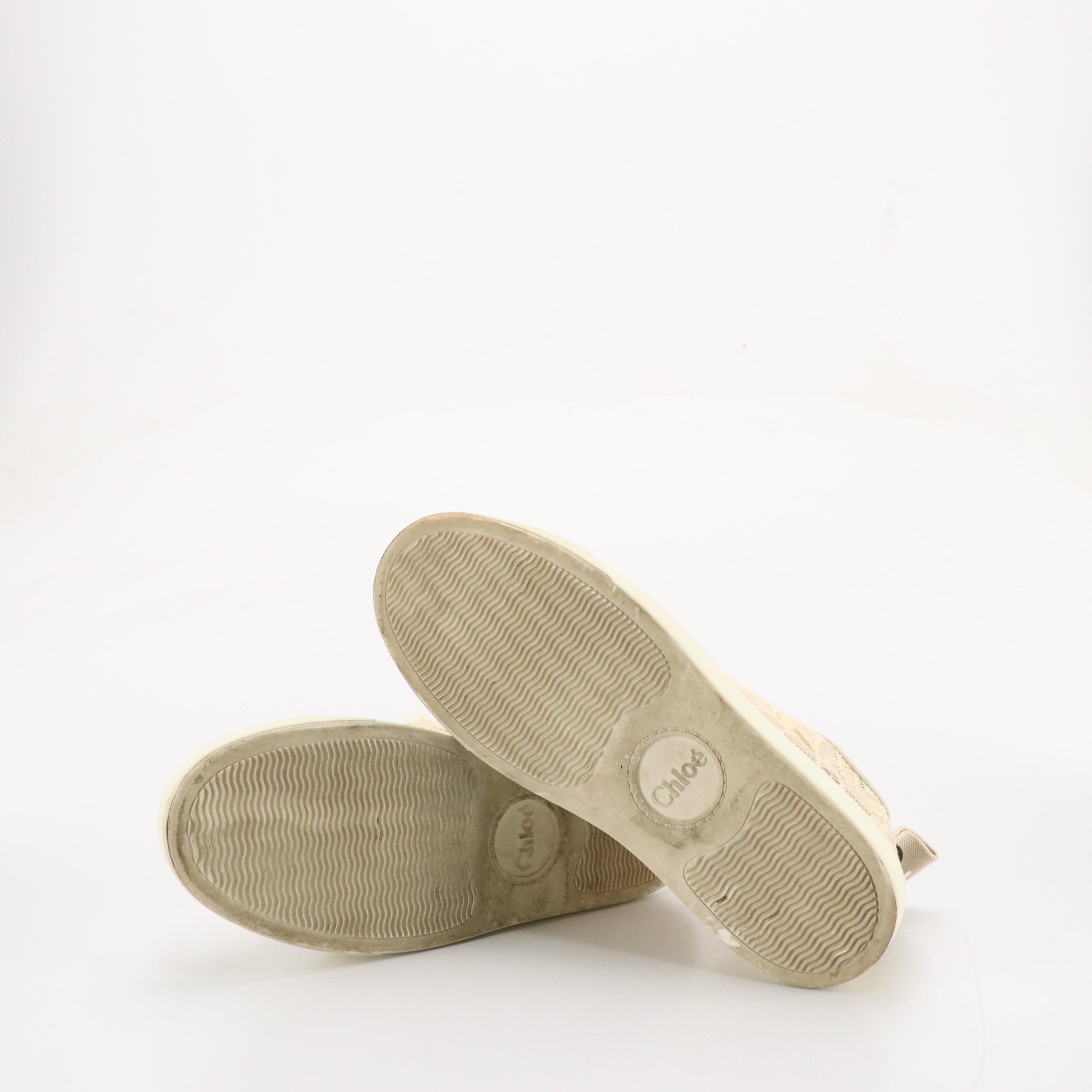 Chloé Lace and Leather Lace-Up Sneakers