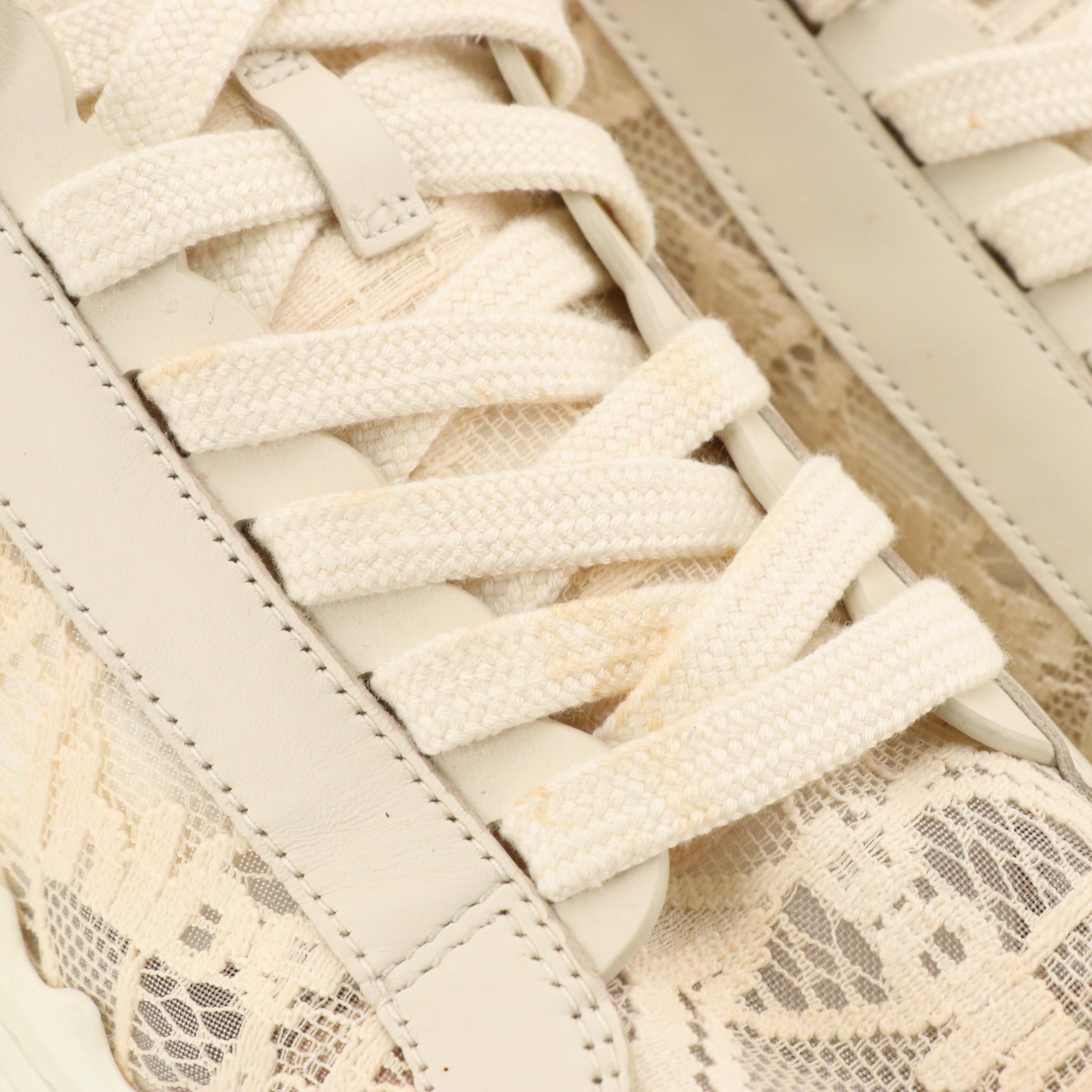 Chloé Lace and Leather Lace-Up Sneakers