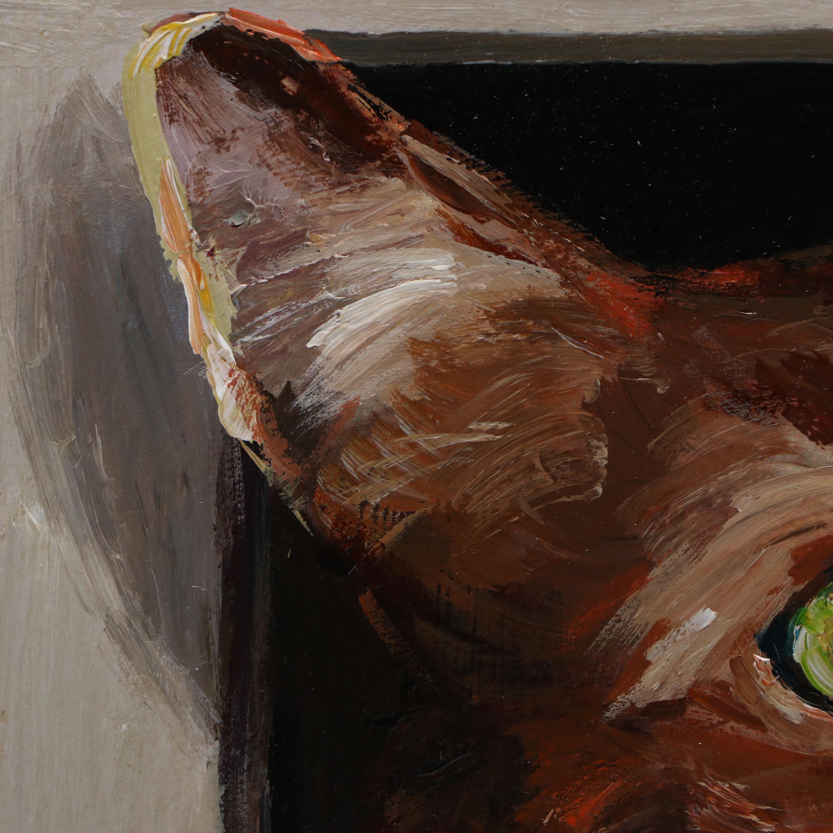 Adam Deda Trompe-l'œil Oil Painting "Ginger Cat," 21st Century