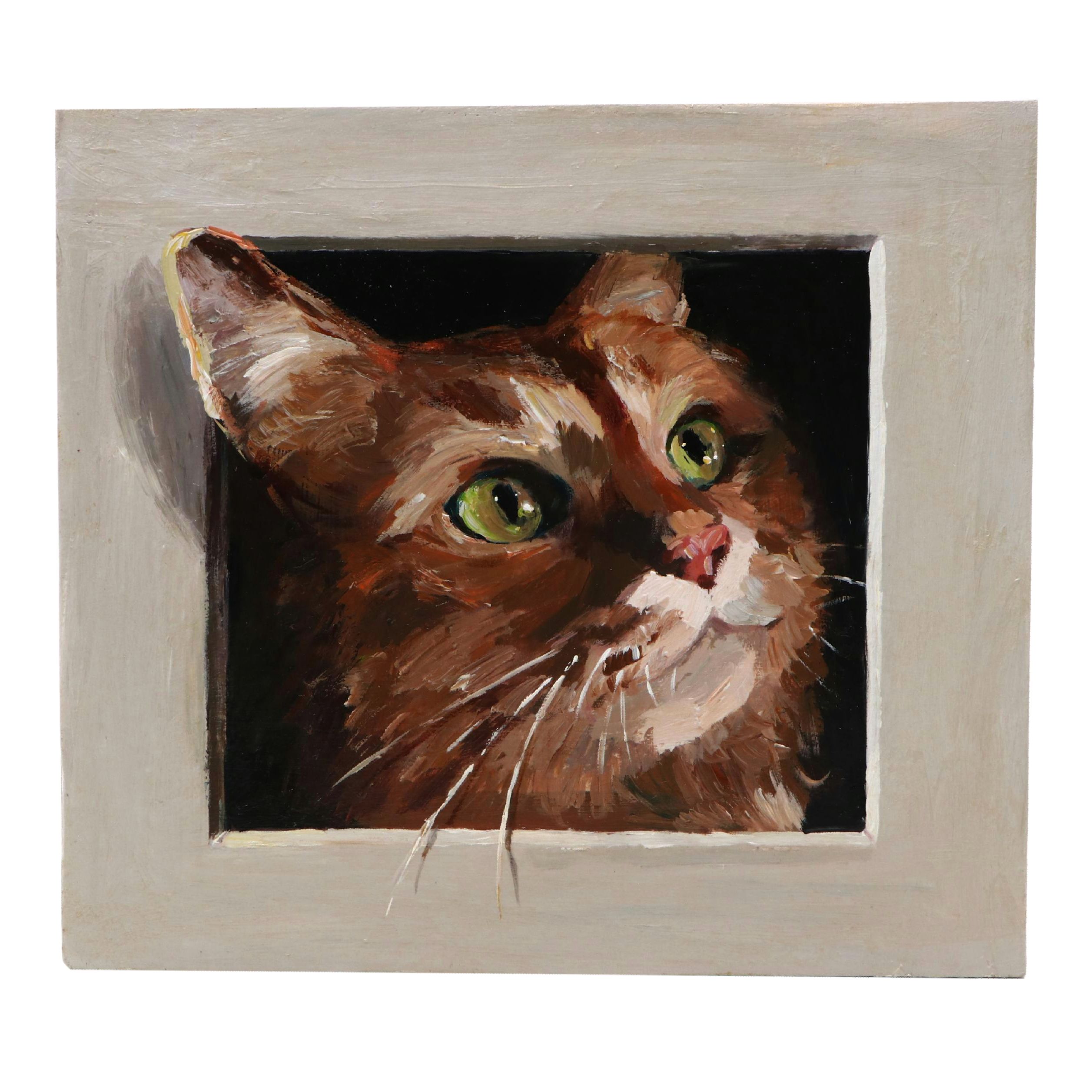 Adam Deda Trompe-l'œil Oil Painting "Ginger Cat," 21st Century