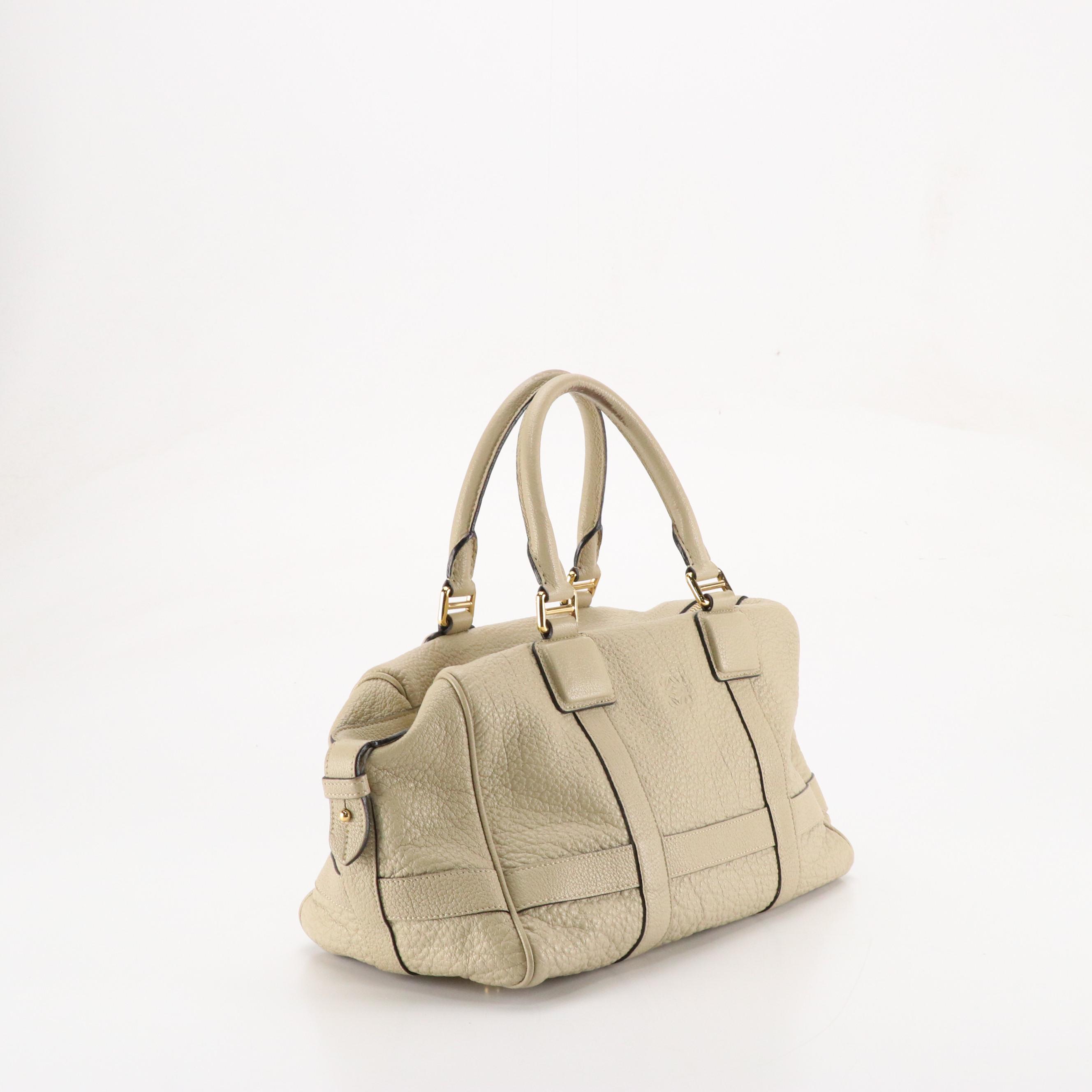 Loewe Zippered Handbag in Beige Grained Leather