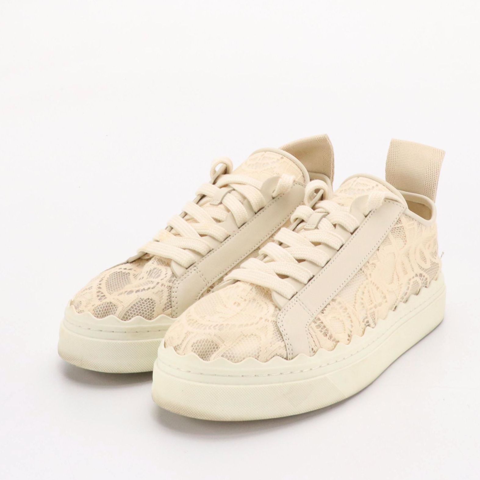 Chloé Lace and Leather Lace-Up Sneakers