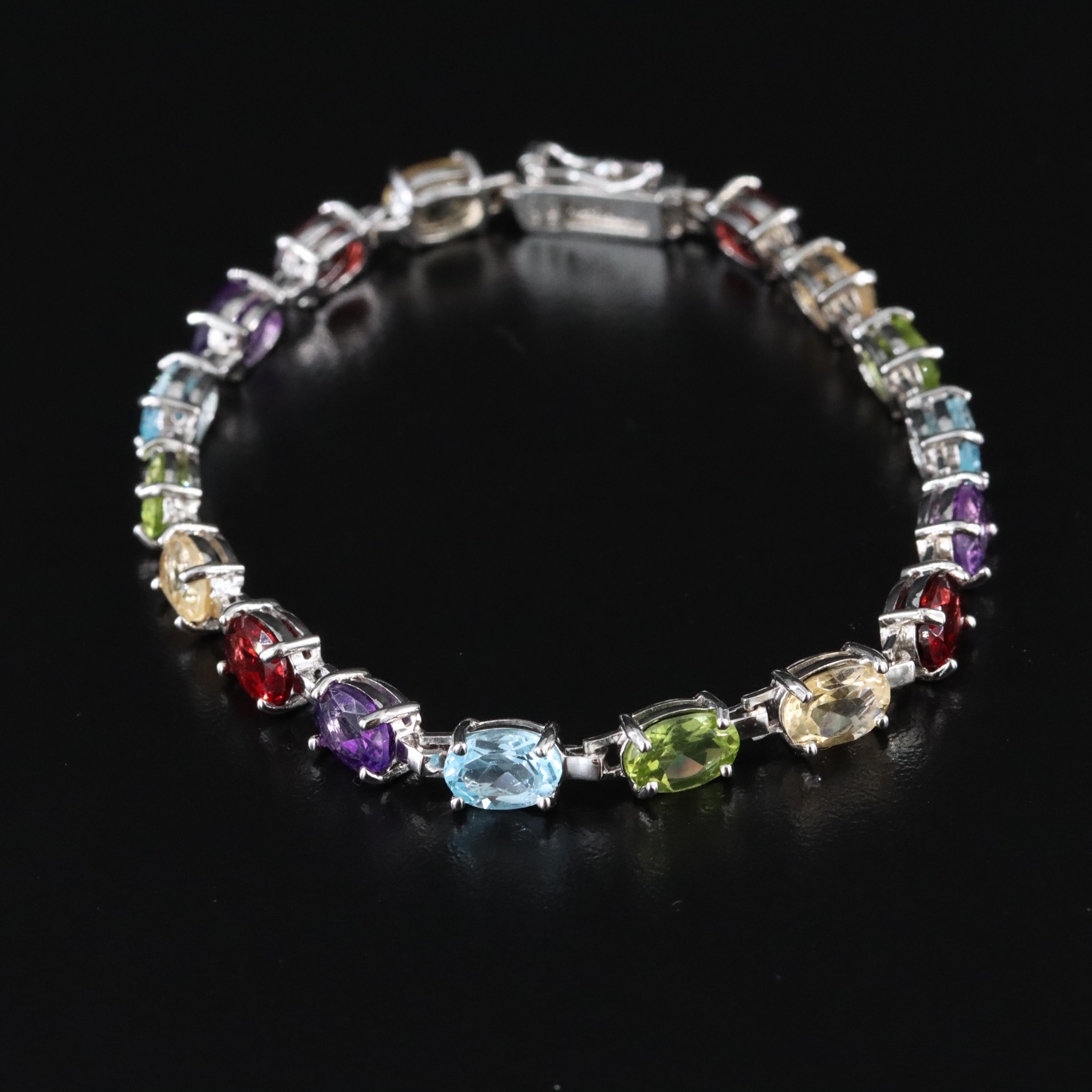 Sterling Gemstone Bracelet Featuring Amethyst, Garnet, and Citrine