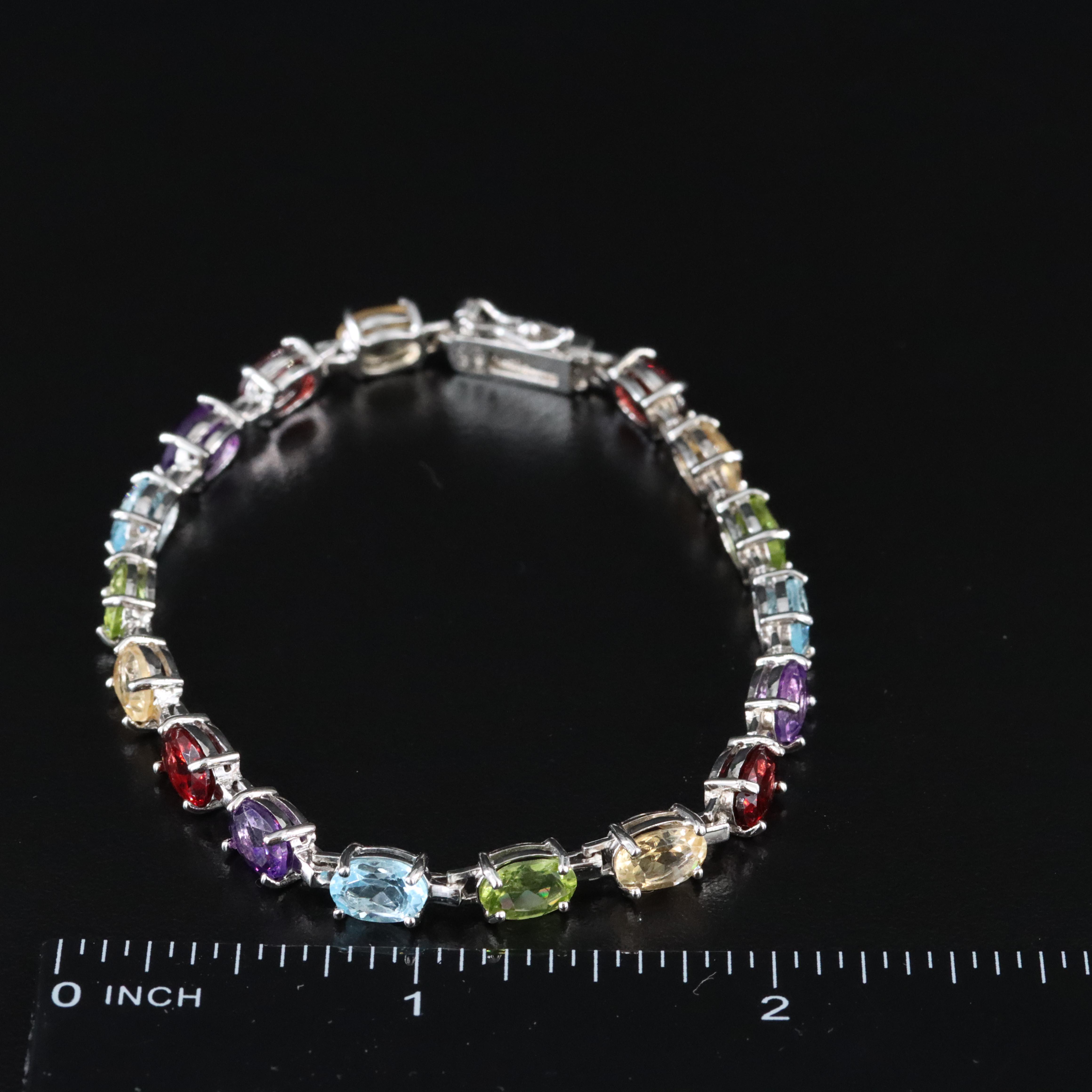 Sterling Gemstone Bracelet Featuring Amethyst, Garnet, and Citrine