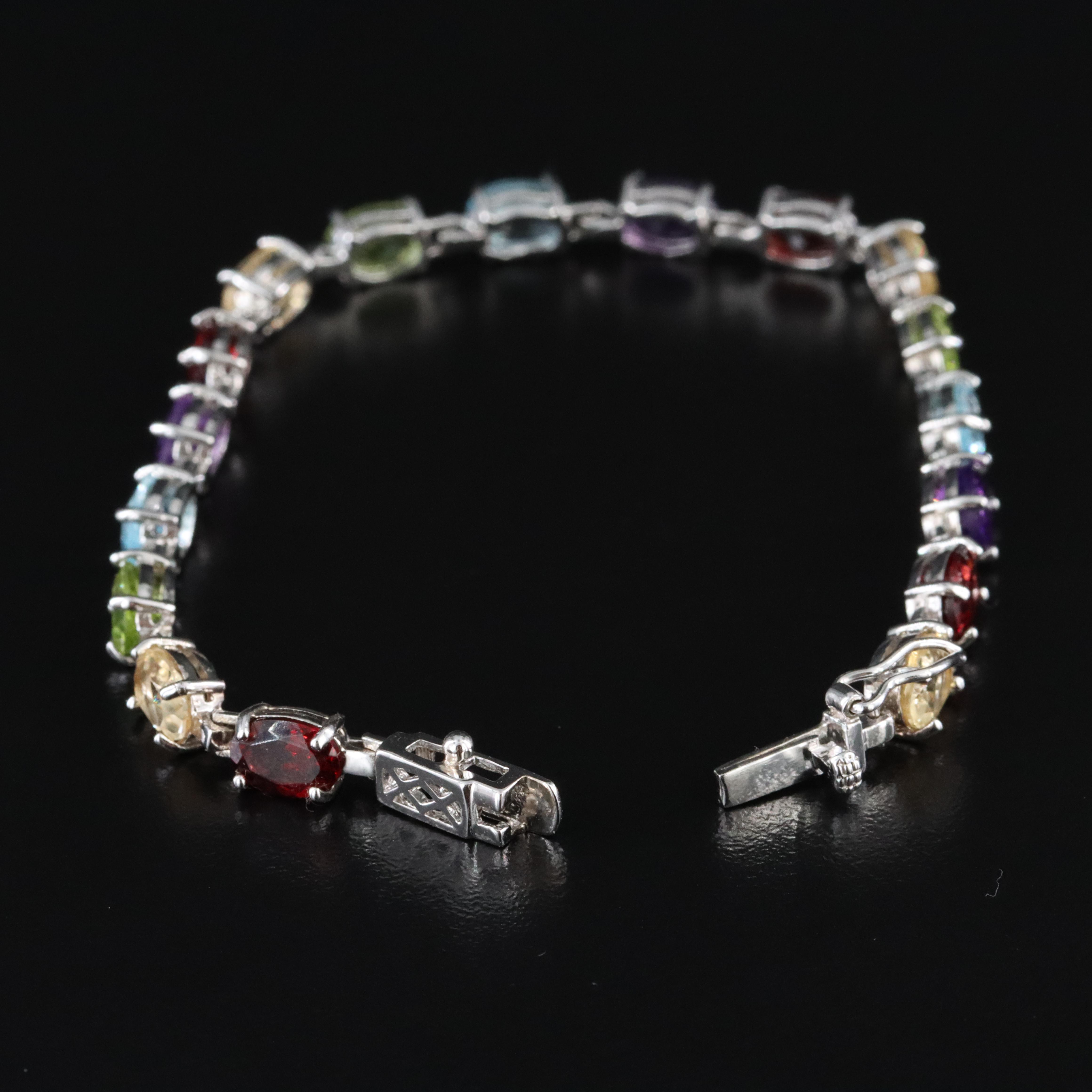 Sterling Gemstone Bracelet Featuring Amethyst, Garnet, and Citrine