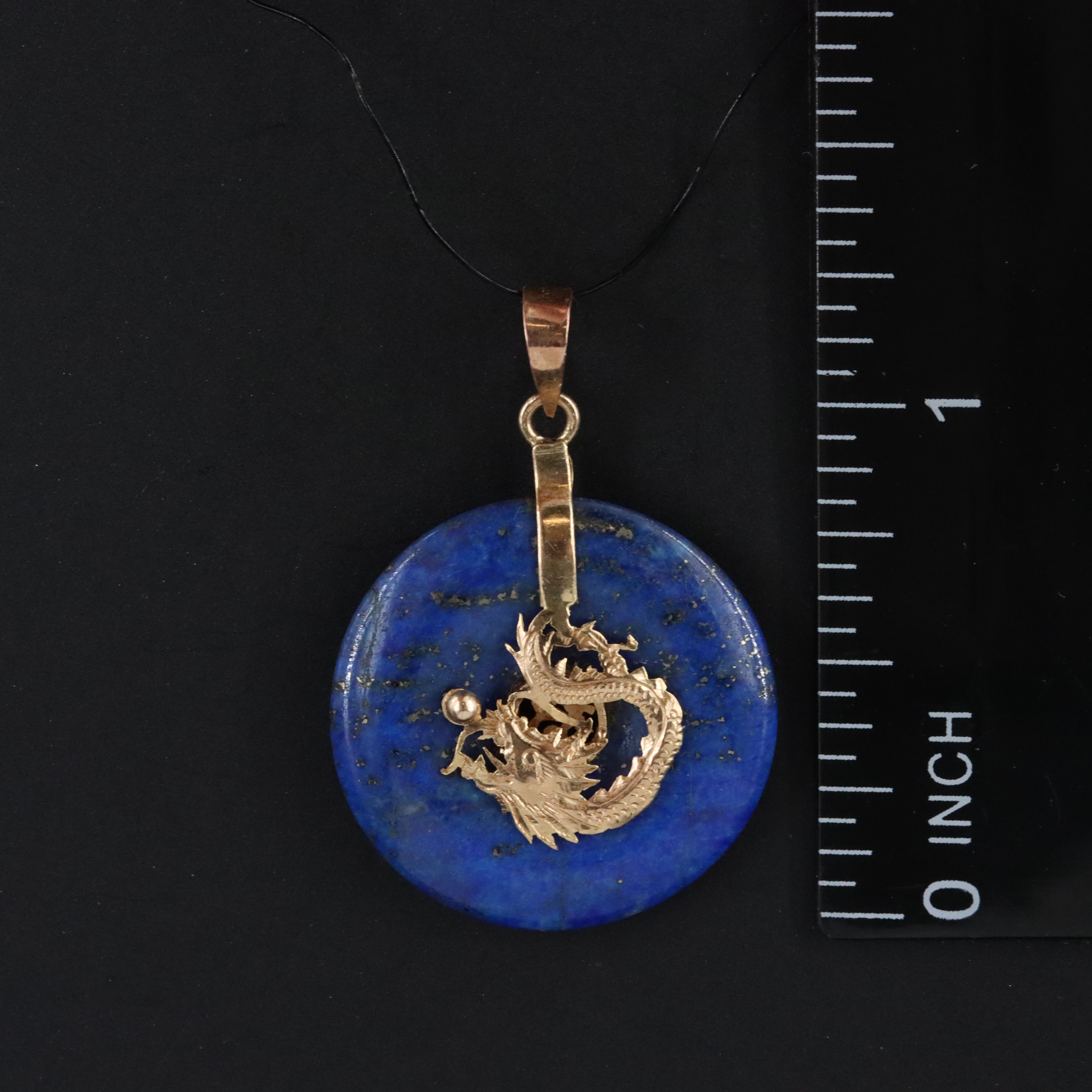 14K Lapis Lazuli Dragon Disc Pendant