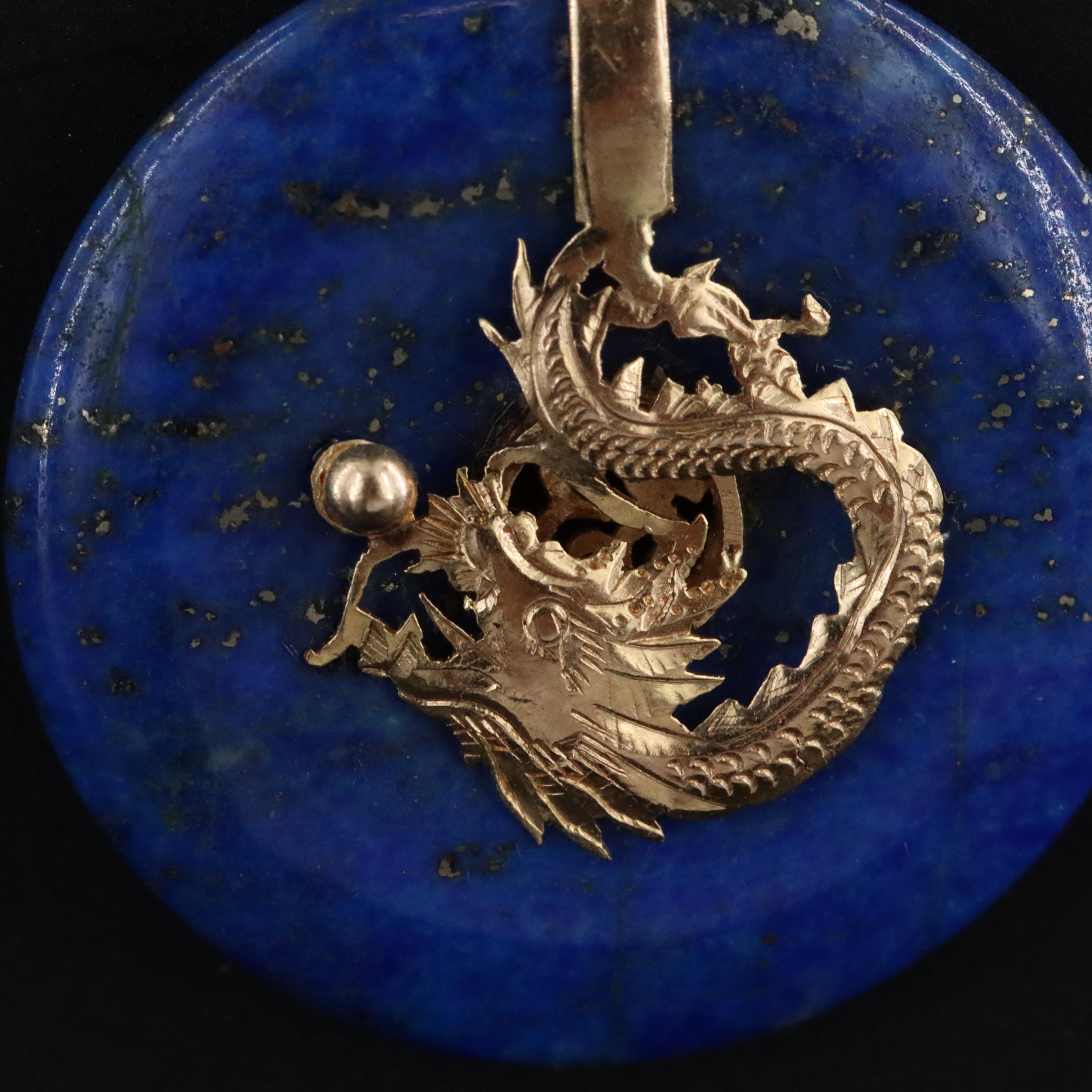 14K Lapis Lazuli Dragon Disc Pendant