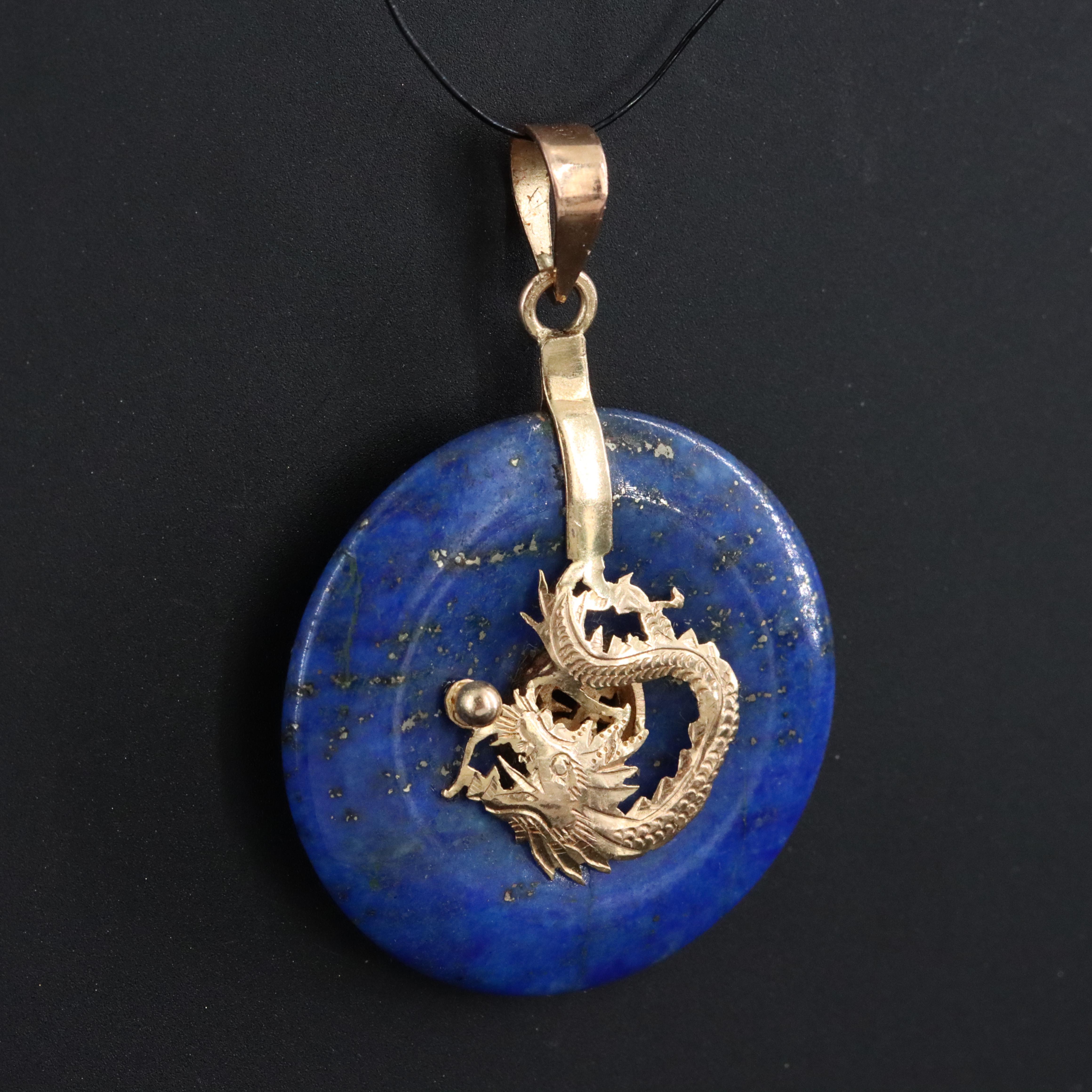 14K Lapis Lazuli Dragon Disc Pendant