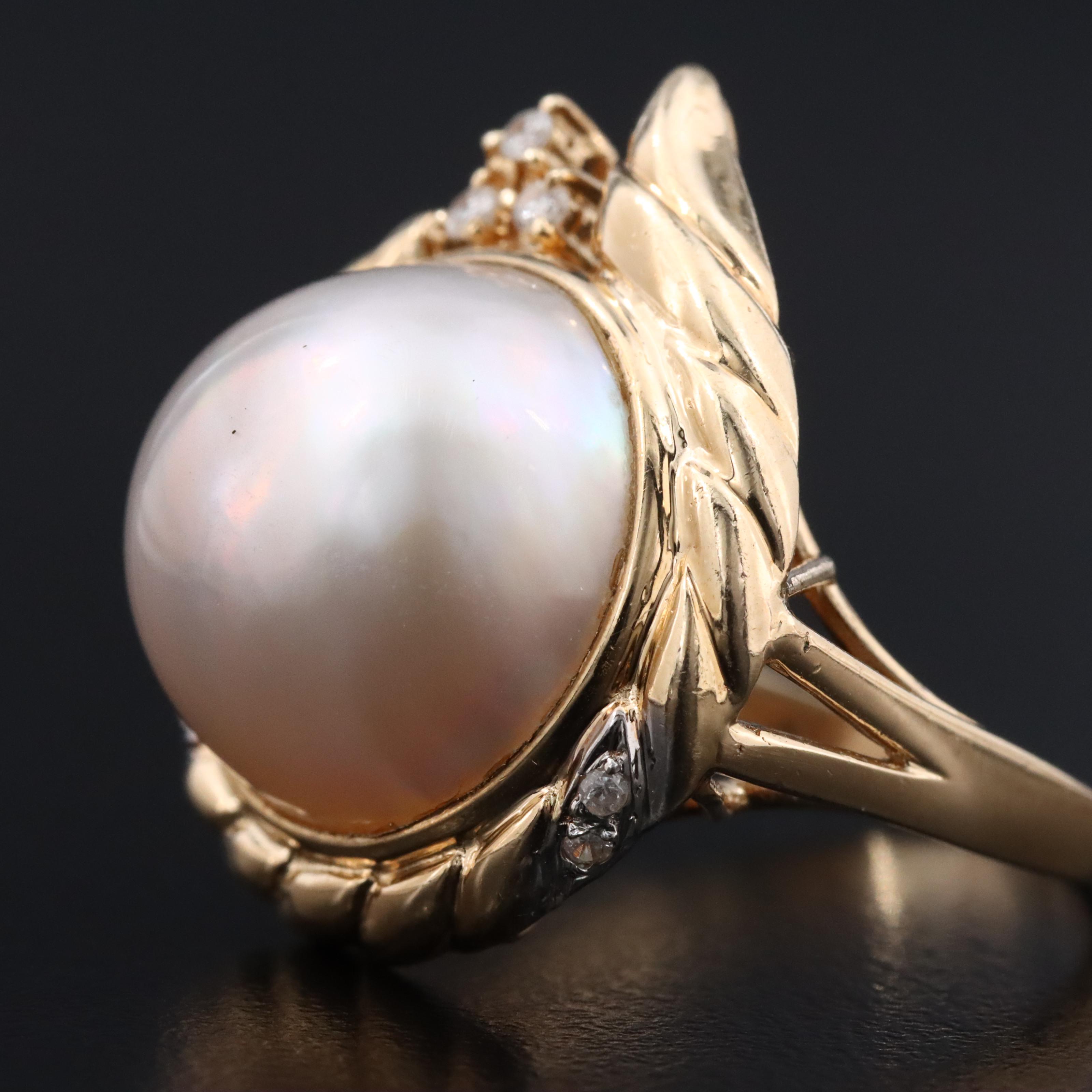 14K Mabé Pearl and Diamond Ring