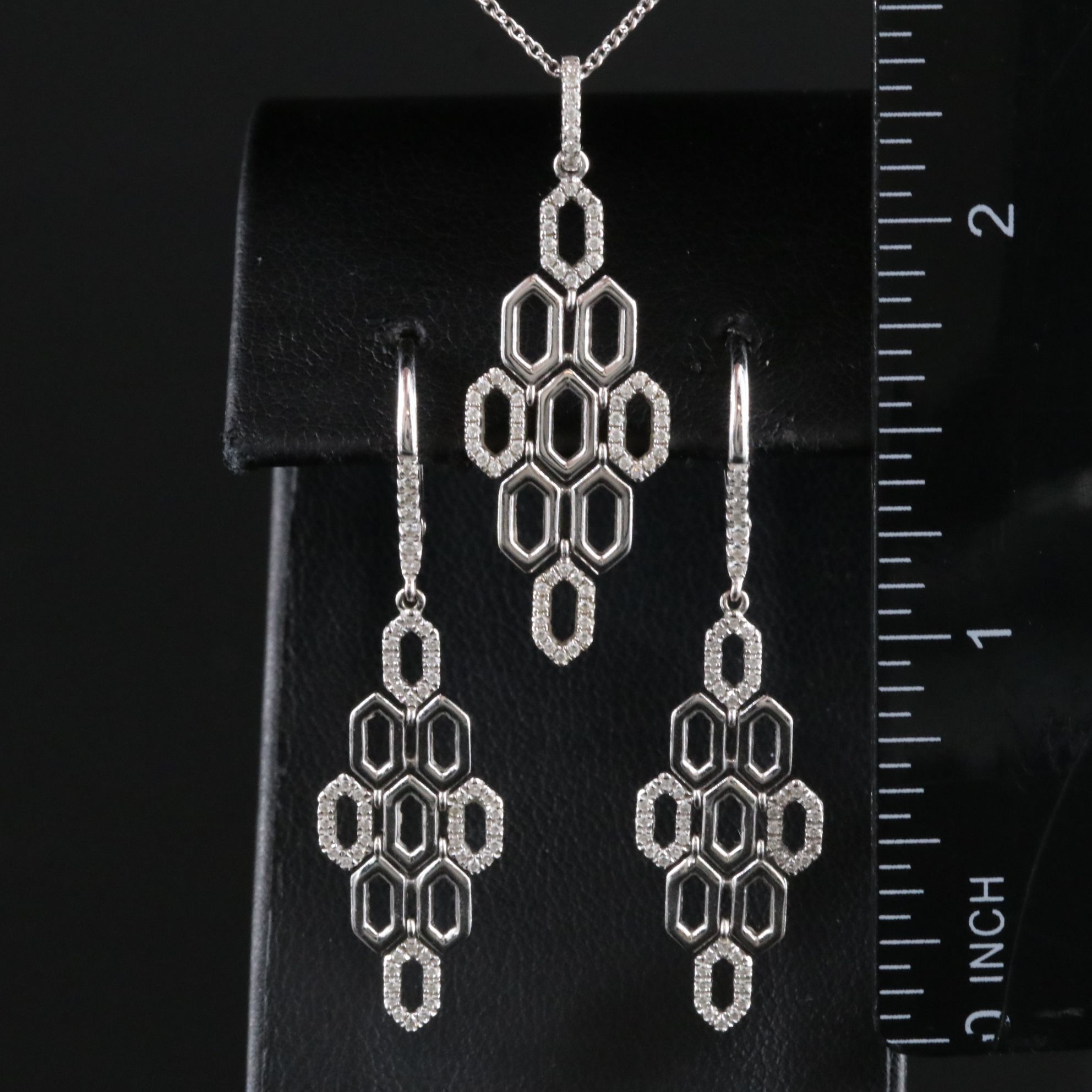Zeghani 14K 0.38 CTW Diamond Honeycomb Earrings and Pendant on 18K Necklace