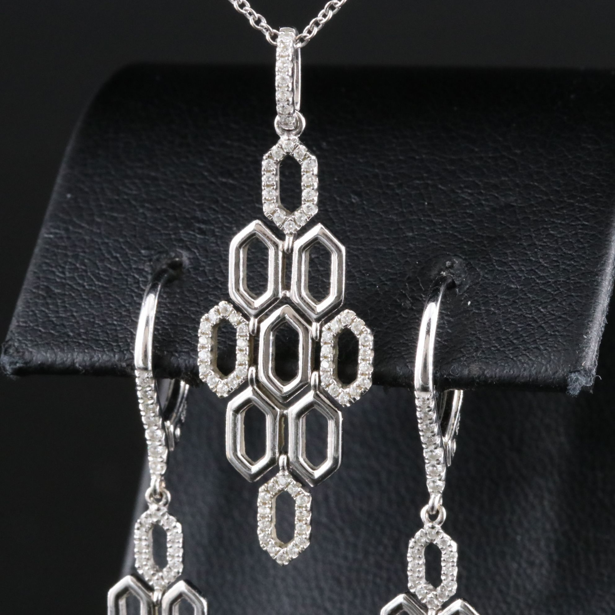Zeghani 14K 0.38 CTW Diamond Honeycomb Earrings and Pendant on 18K Necklace