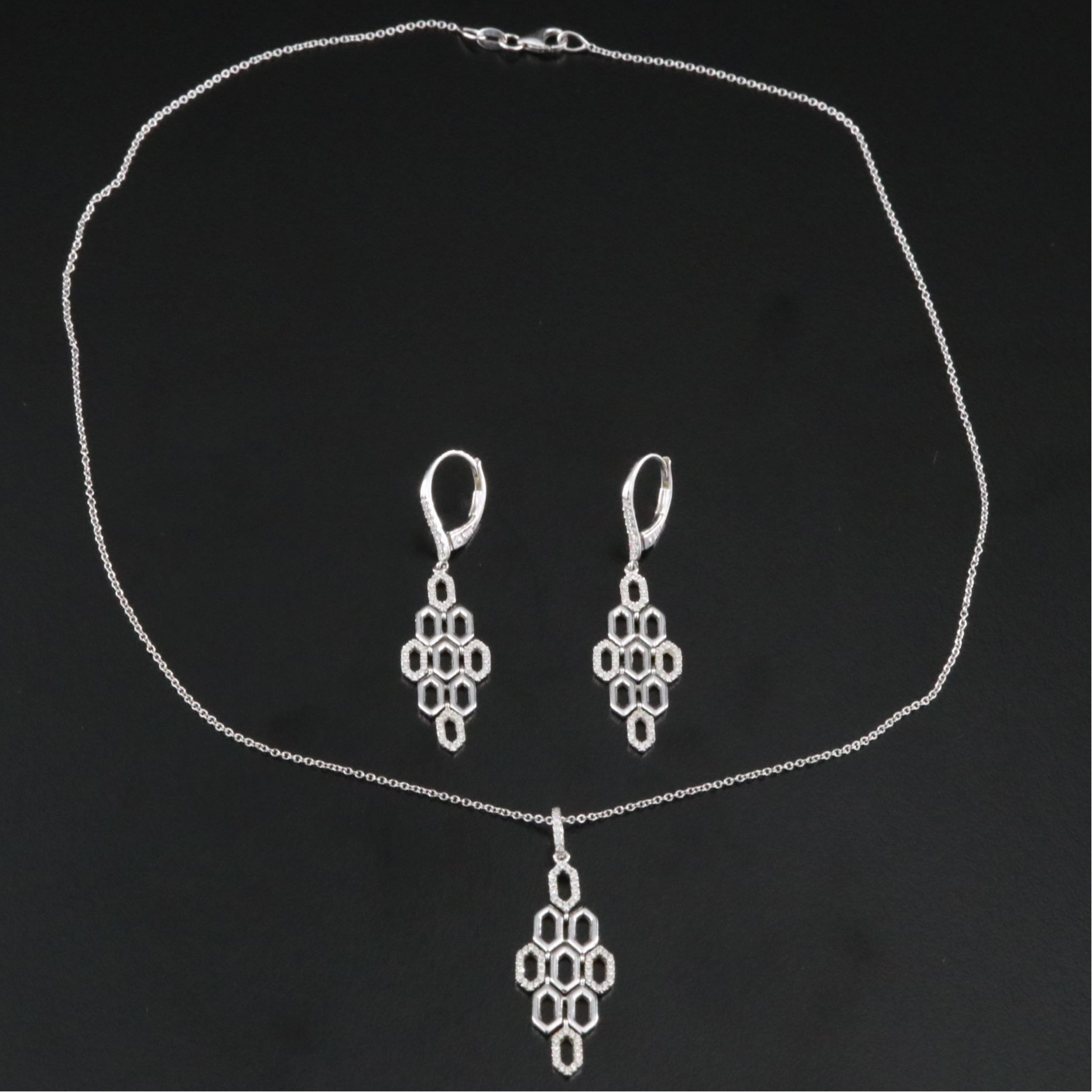 Zeghani 14K 0.38 CTW Diamond Honeycomb Earrings and Pendant on 18K Necklace