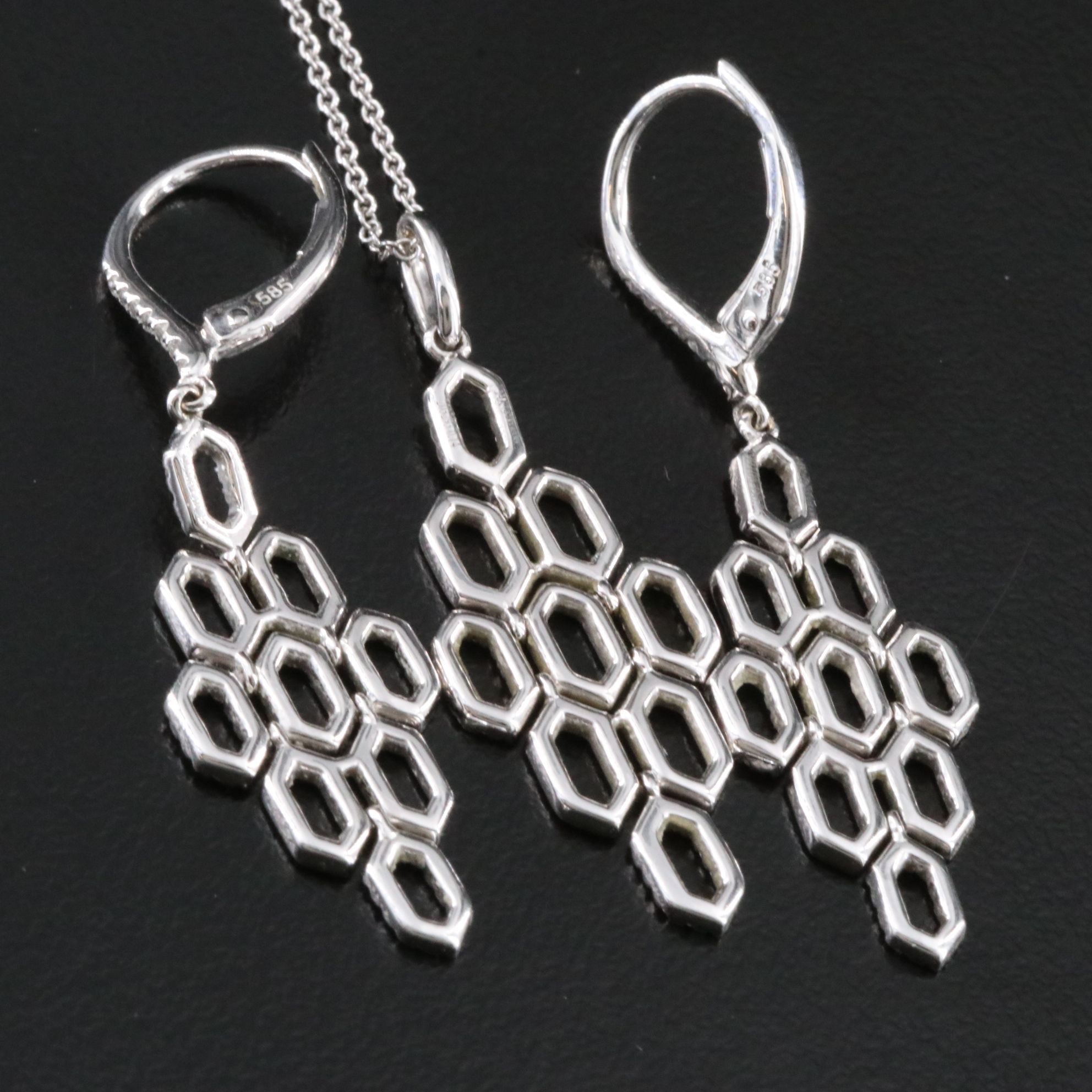 Zeghani 14K 0.38 CTW Diamond Honeycomb Earrings and Pendant on 18K Necklace
