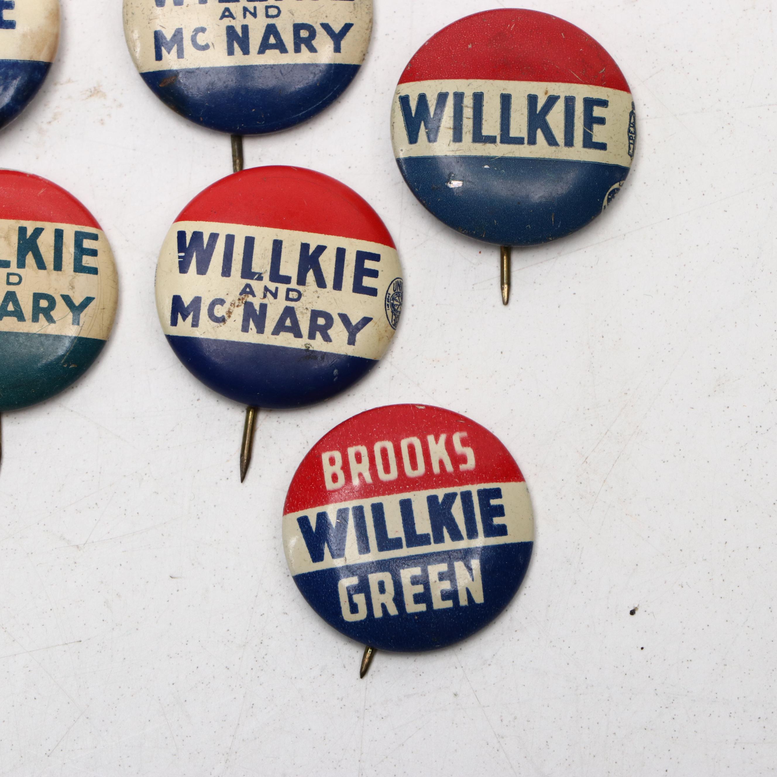 Wendell Willkie Political Campaign Buttons and Lapel Pin, 1940