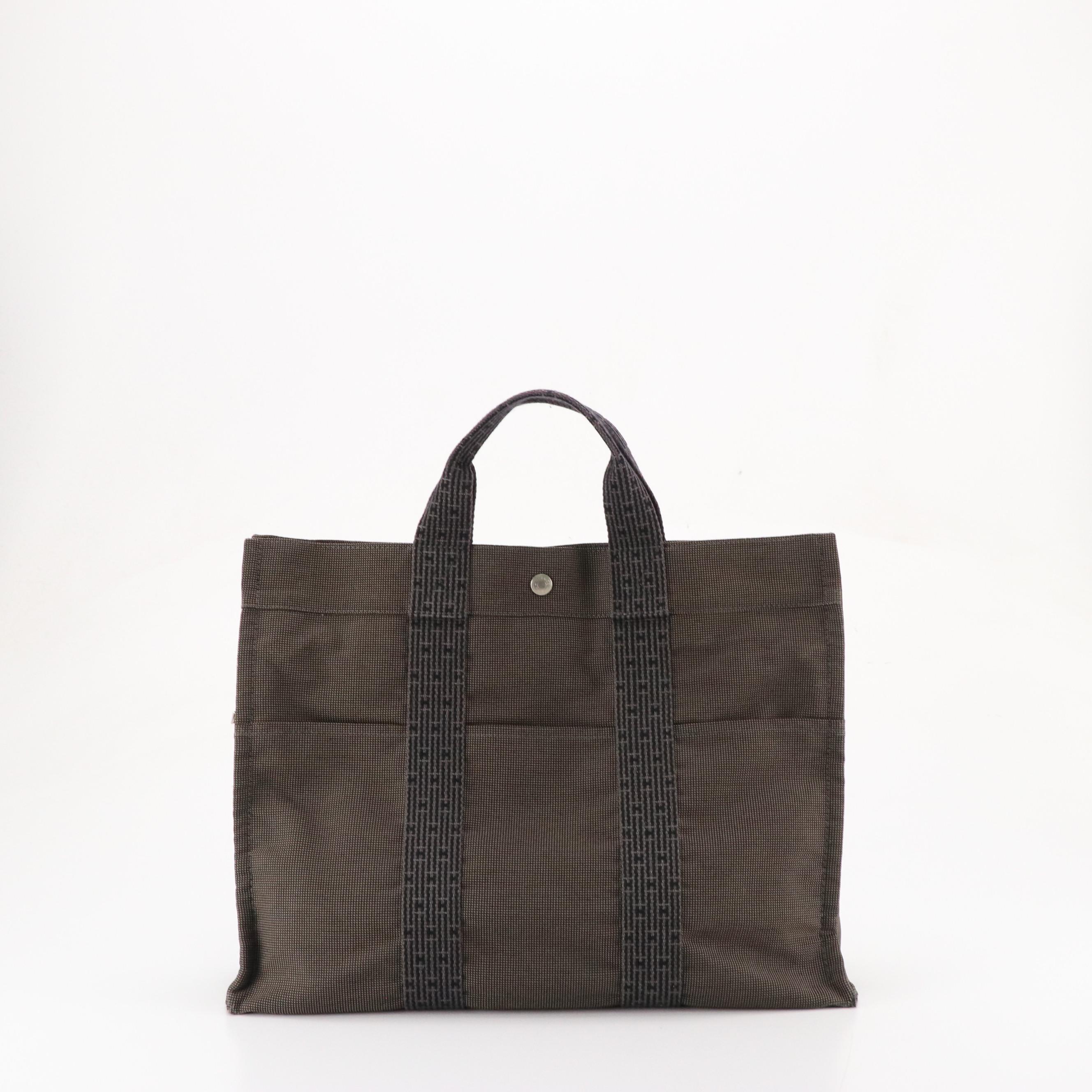 Hermès Toile Canvas Herline MM Tote in Grey/Black