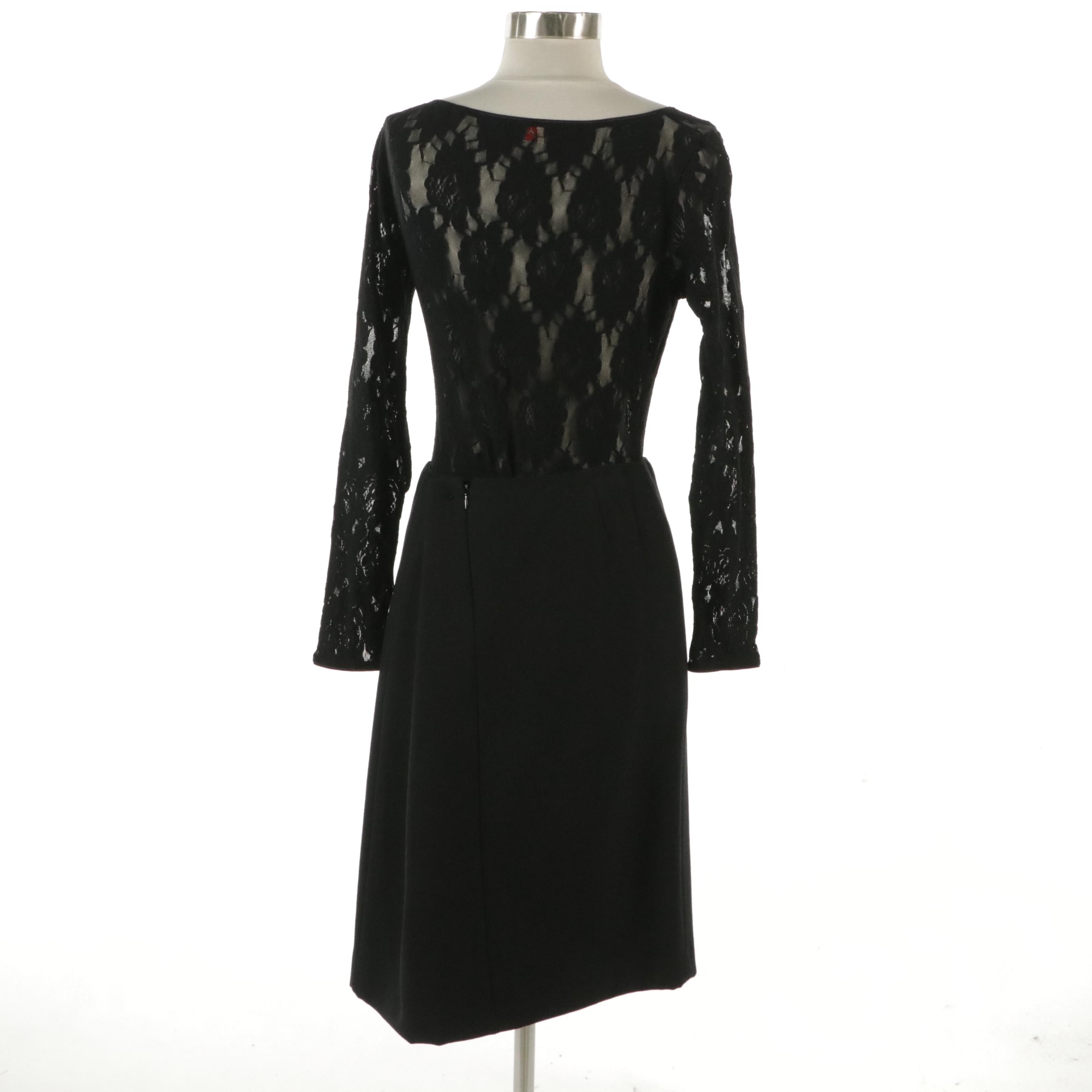 Dolce & Gabbana Black Wool Skirt with Tag and Fogal Floral Stretch Lace Bodysuit