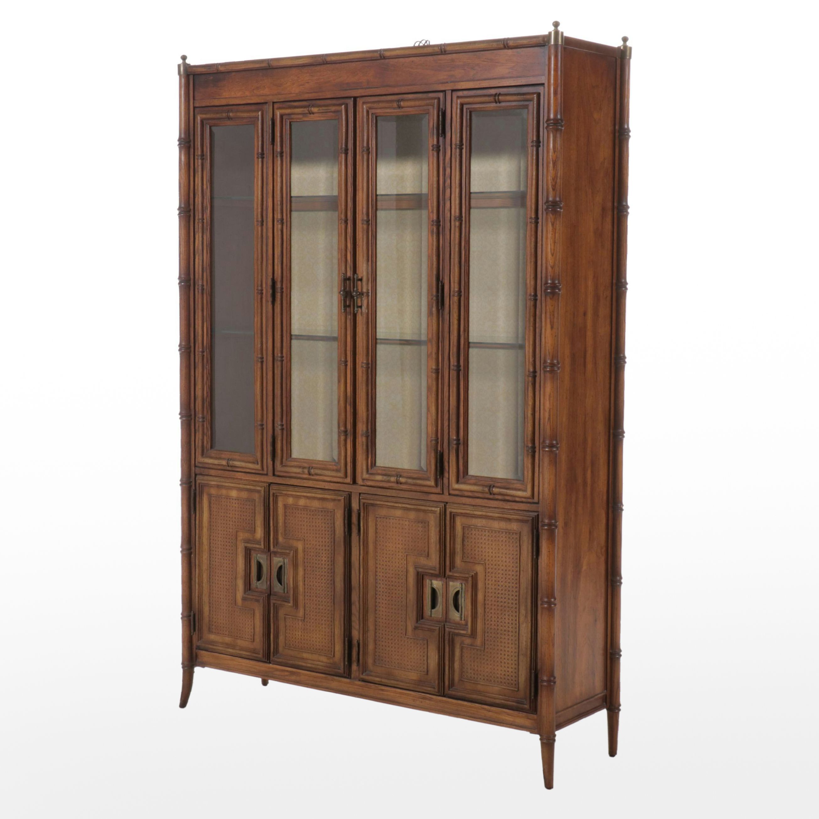Stanley Furniture Faux Bamboo and Cane China Cabinet, Late 20th Century
