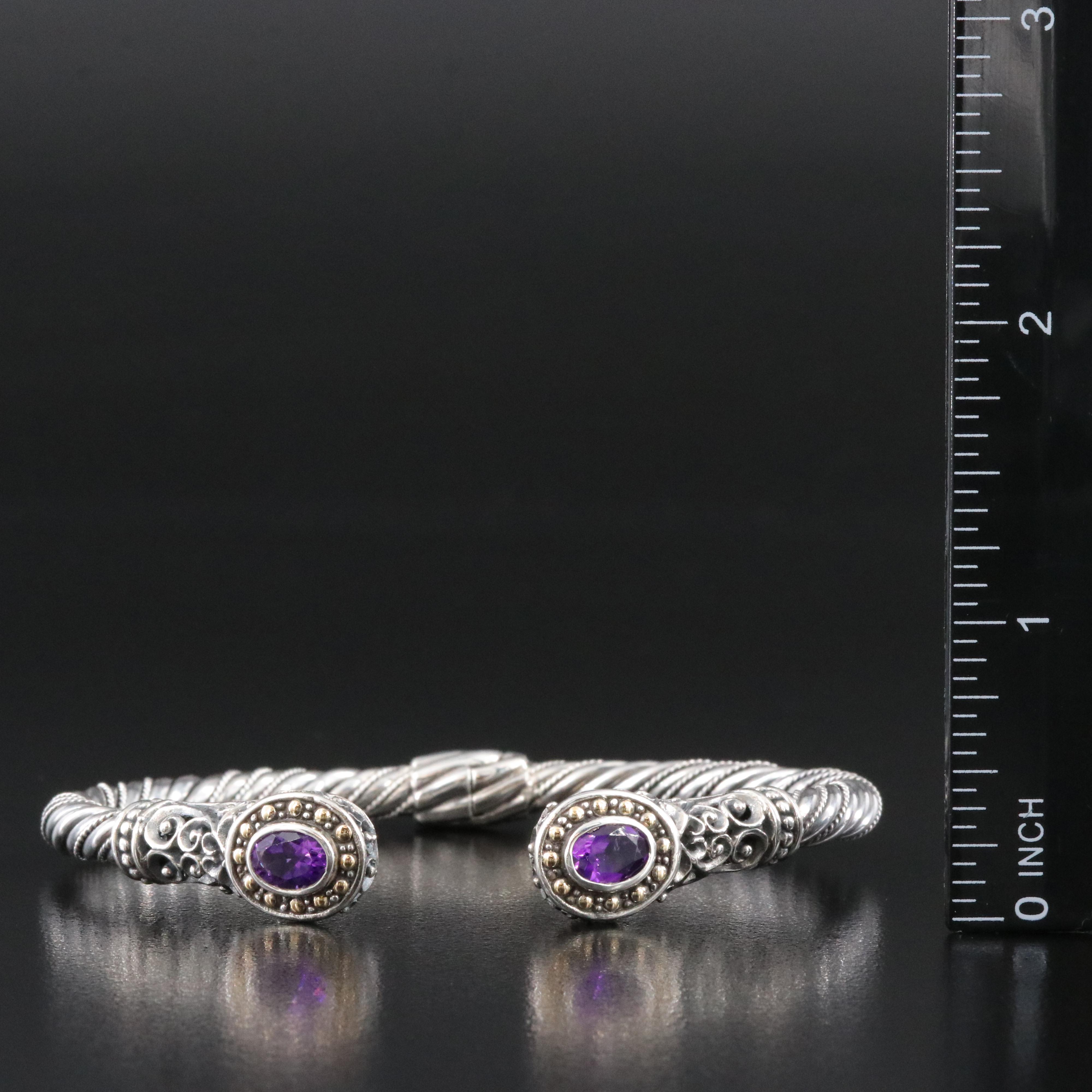 Robert Manse Sterling Amethyst Hinged Cuff Bracelet with 18K Accents