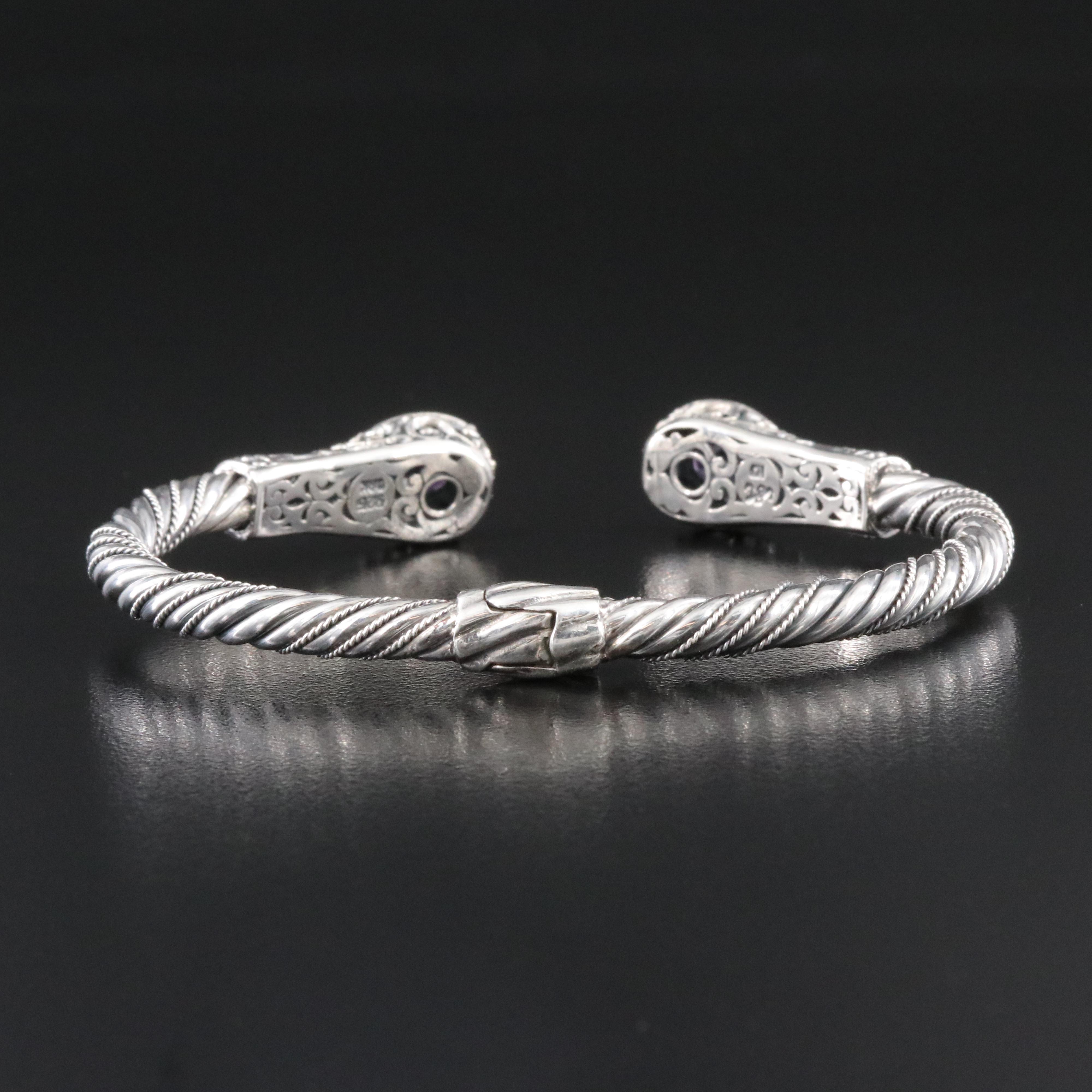 Robert Manse Sterling Amethyst Hinged Cuff Bracelet with 18K Accents