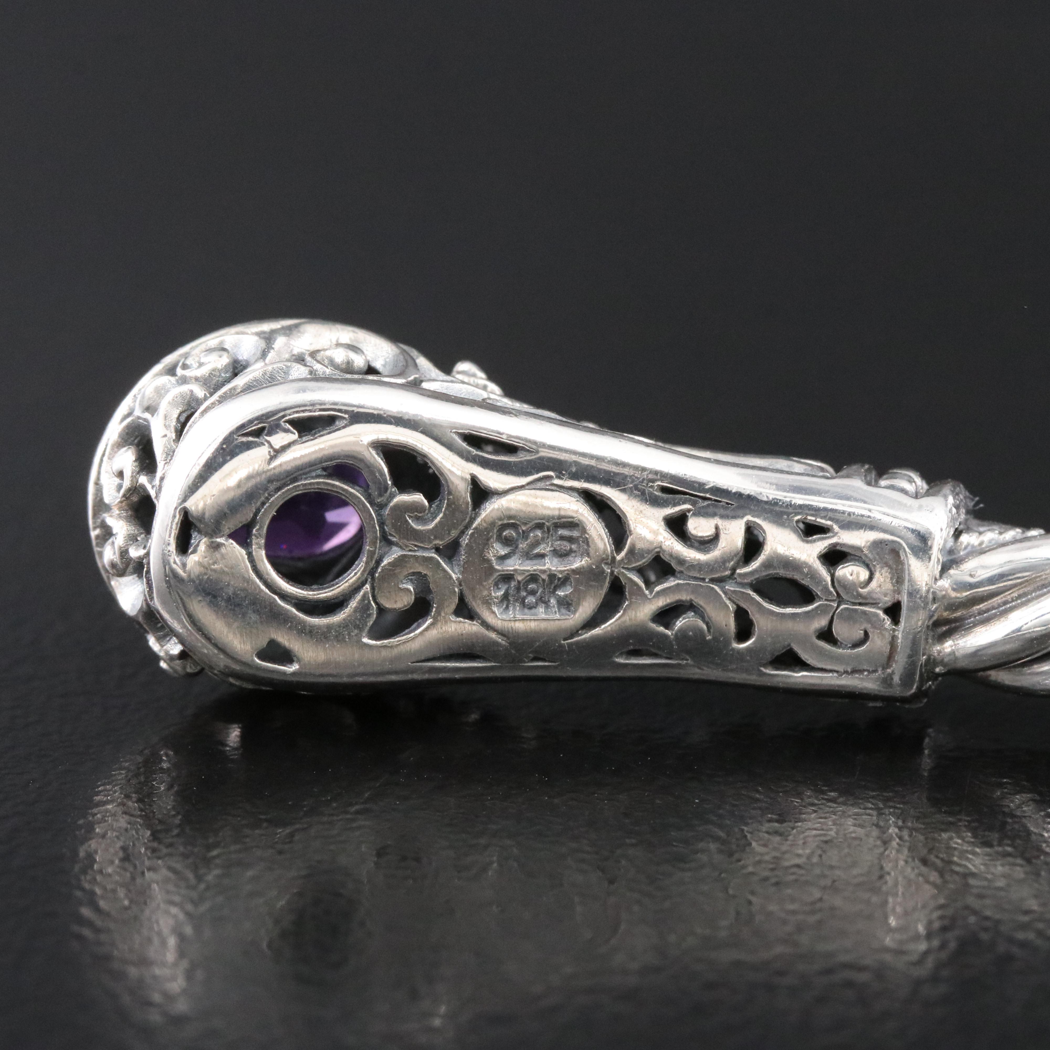 Robert Manse Sterling Amethyst Hinged Cuff Bracelet with 18K Accents