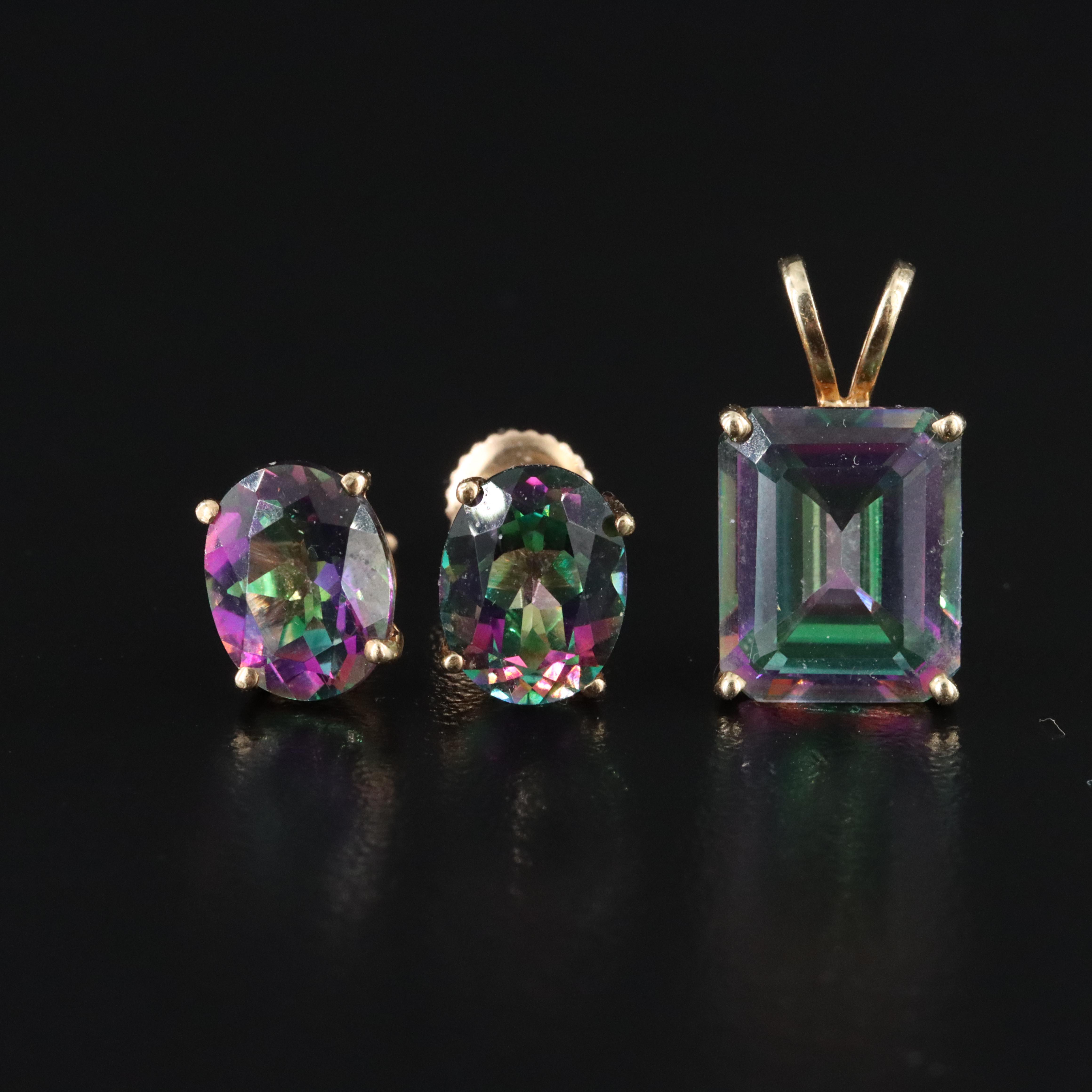 14K Mystic Topaz Pendant and Earrings