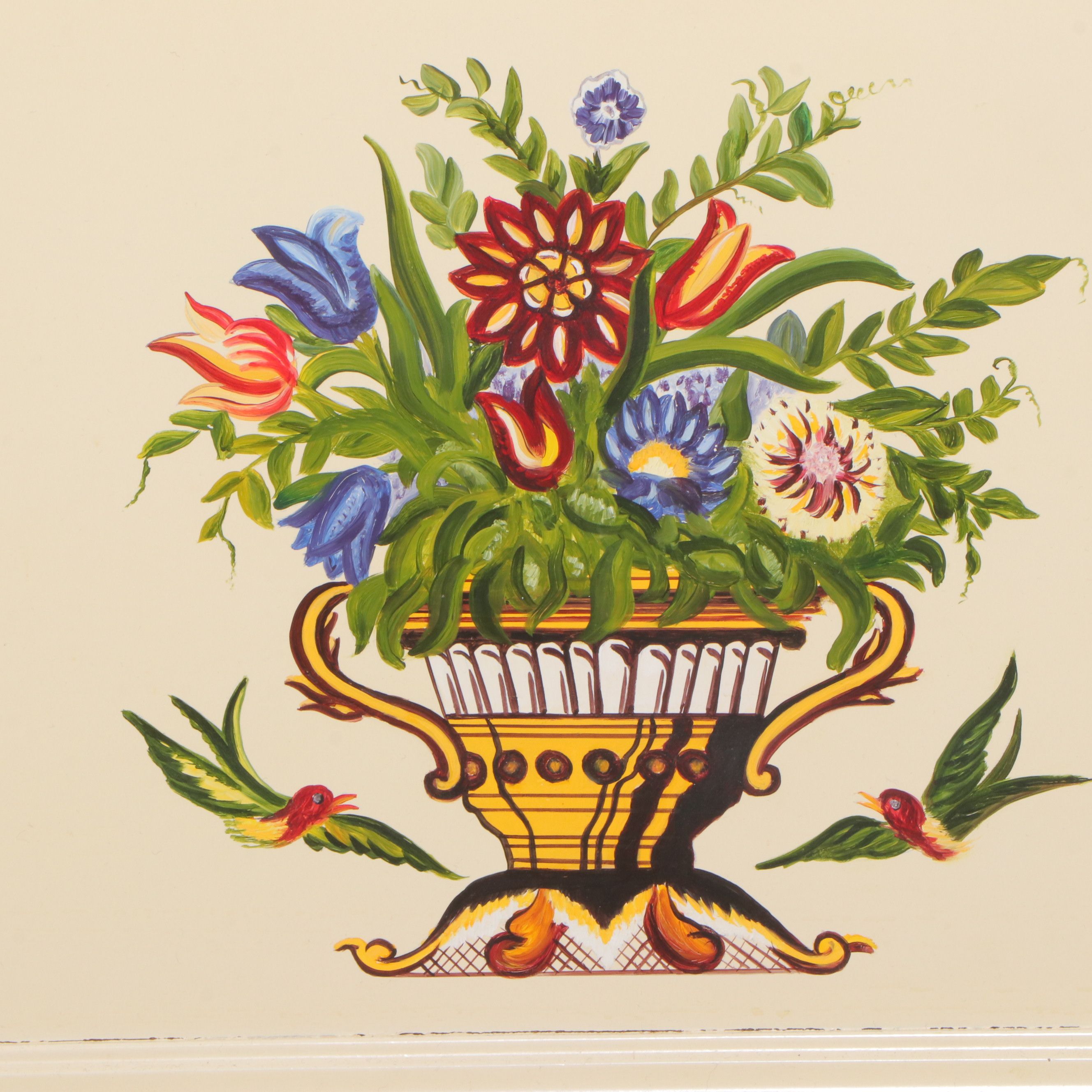 Paint-Decorated Wood Drop-Front Desk with Hutch, Late 20th Century