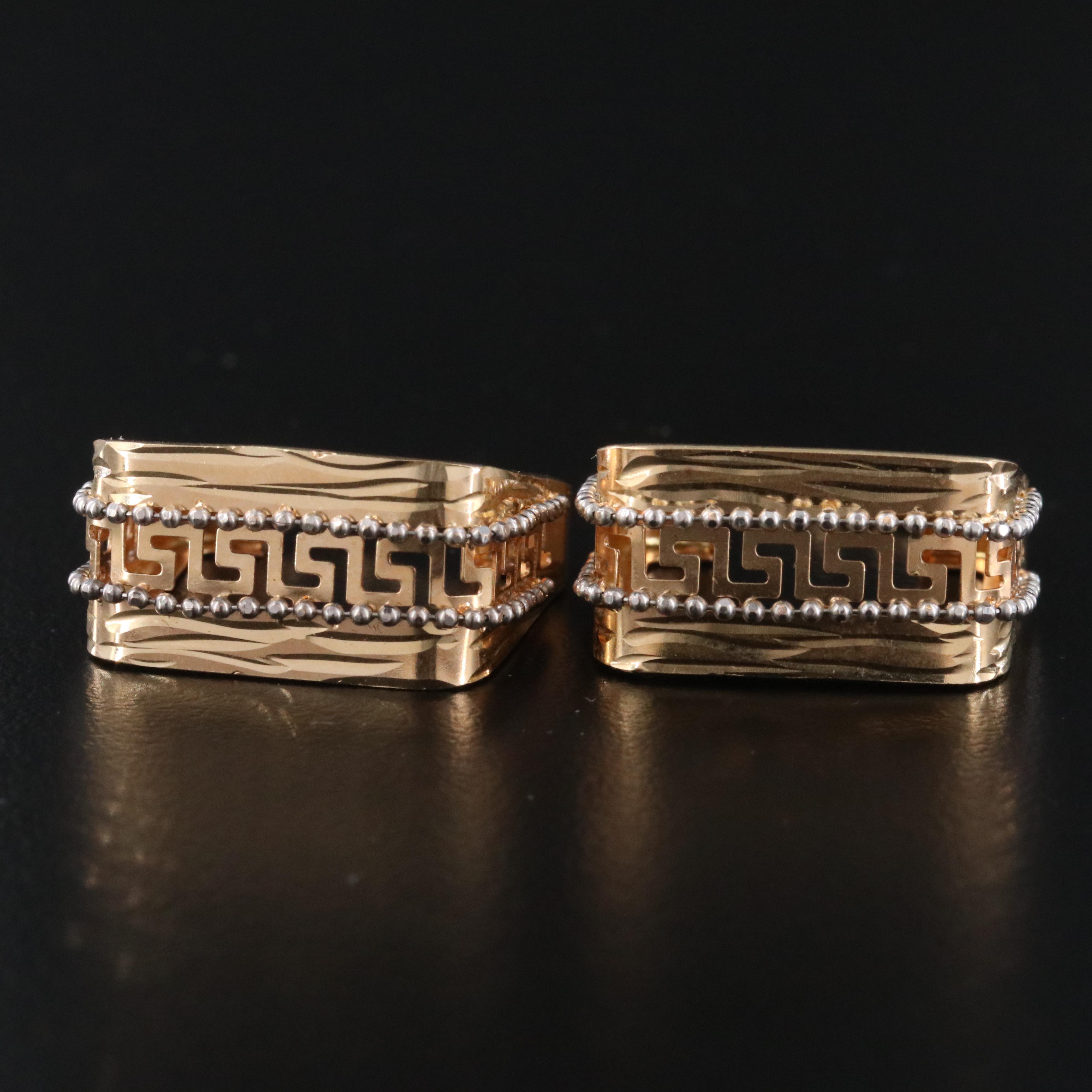 18K Two-Tone Greek Key Hoop Earrings