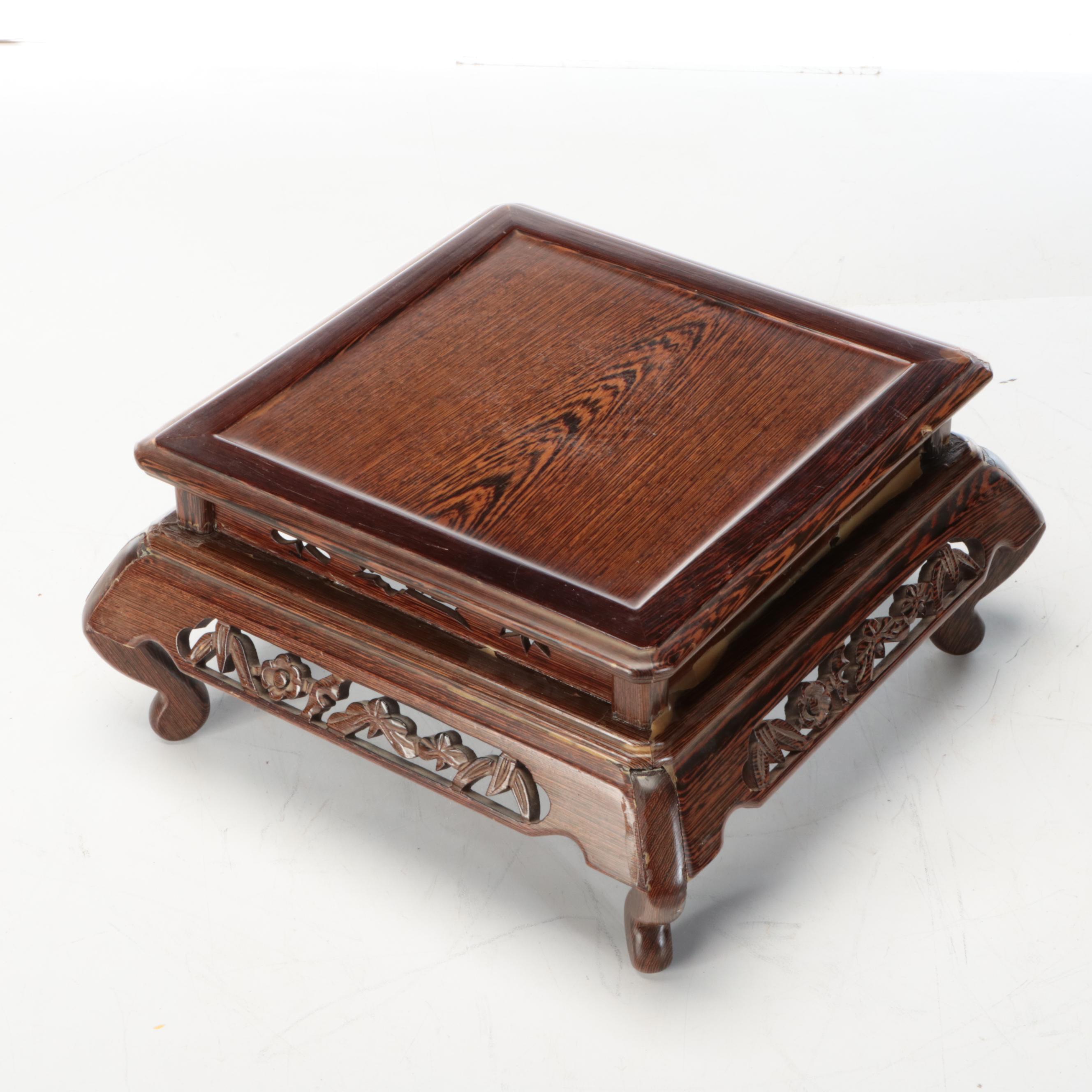 Carved Wood Buddha with Wood Bead Necklace and Stand