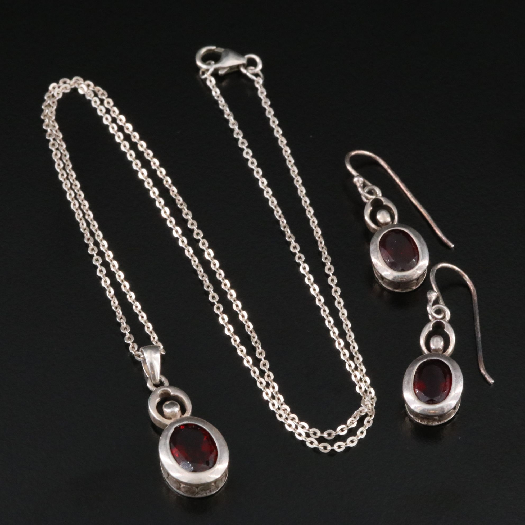 Sterling Garnet Earrings and Pendant Necklace
