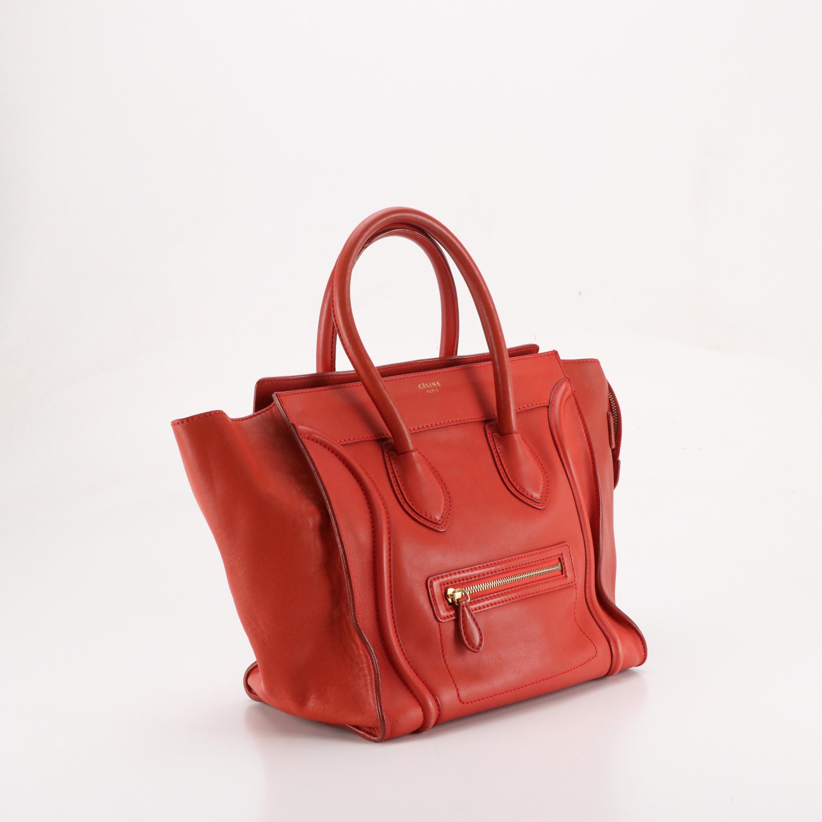 Céline Mini Luggage Tote in Red Smooth Calfskin Leather