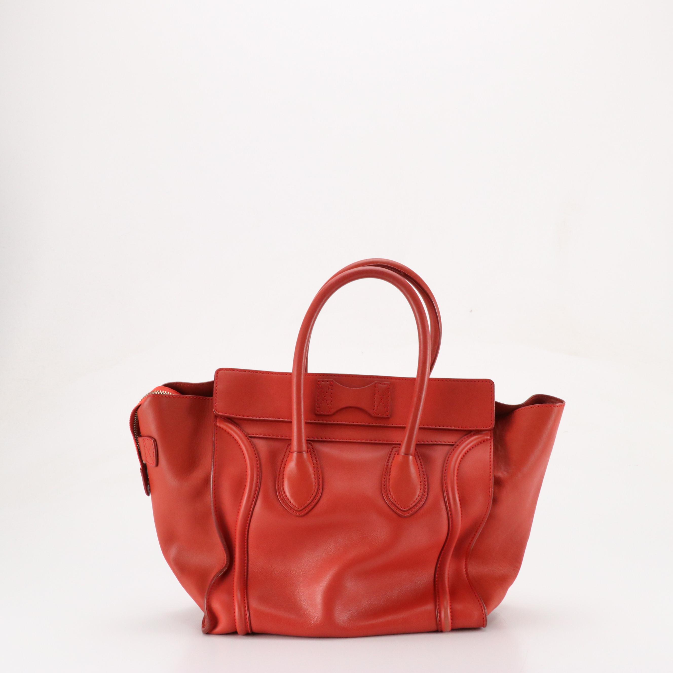 Céline Mini Luggage Tote in Red Smooth Calfskin Leather