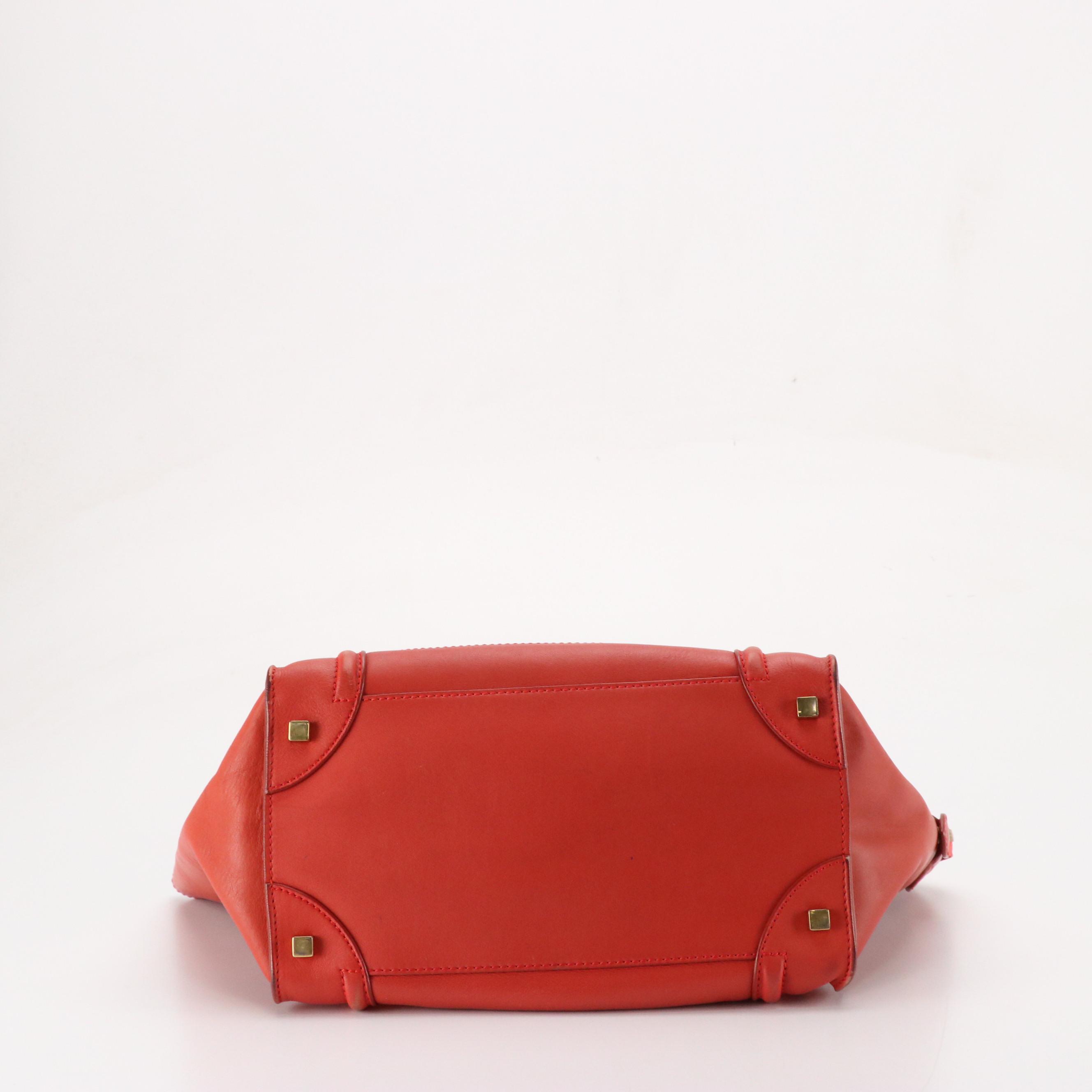 Céline Mini Luggage Tote in Red Smooth Calfskin Leather