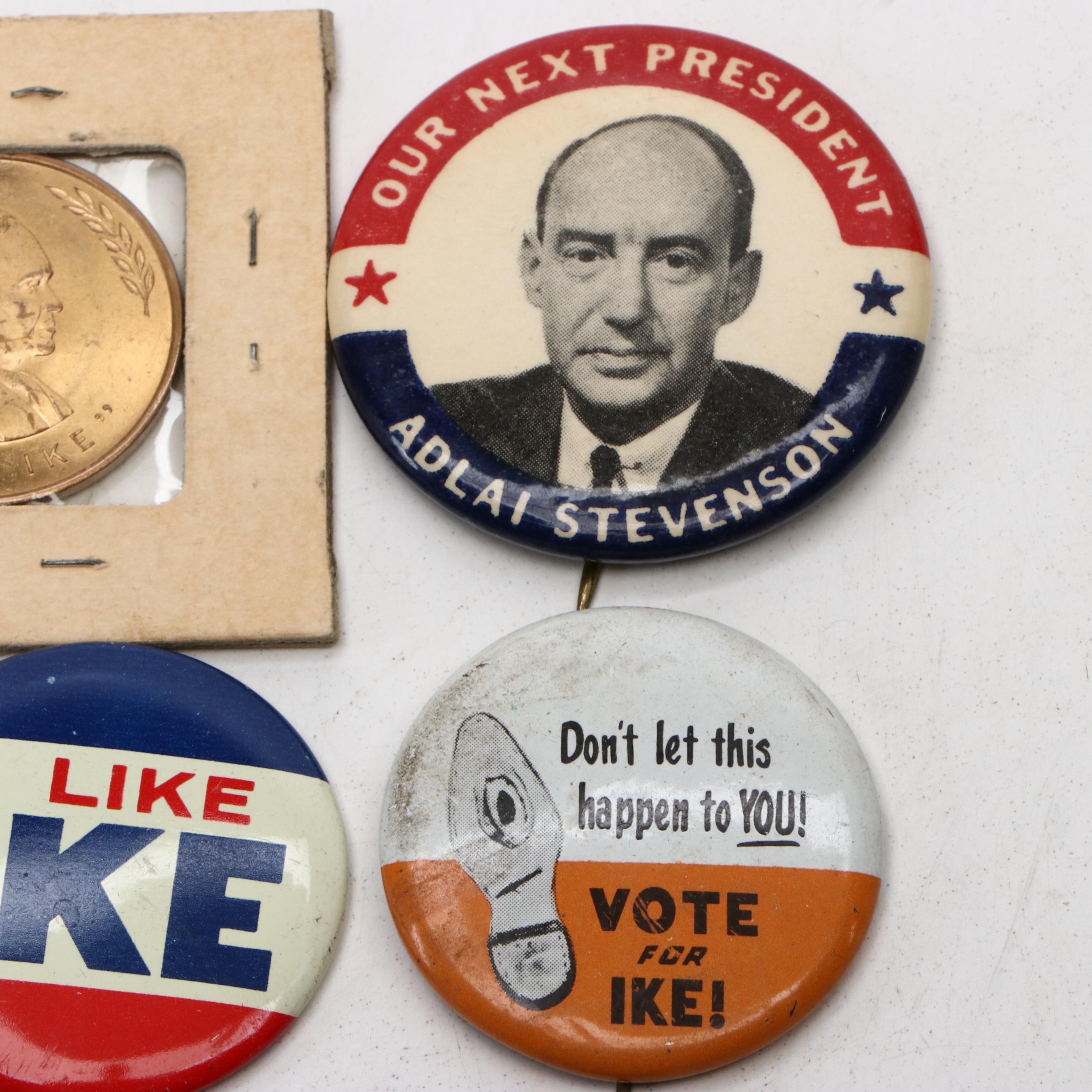 Dwight D. Eisenhower and Adlai Stevenson Campaign Pinbacks and Tokens, 1950s