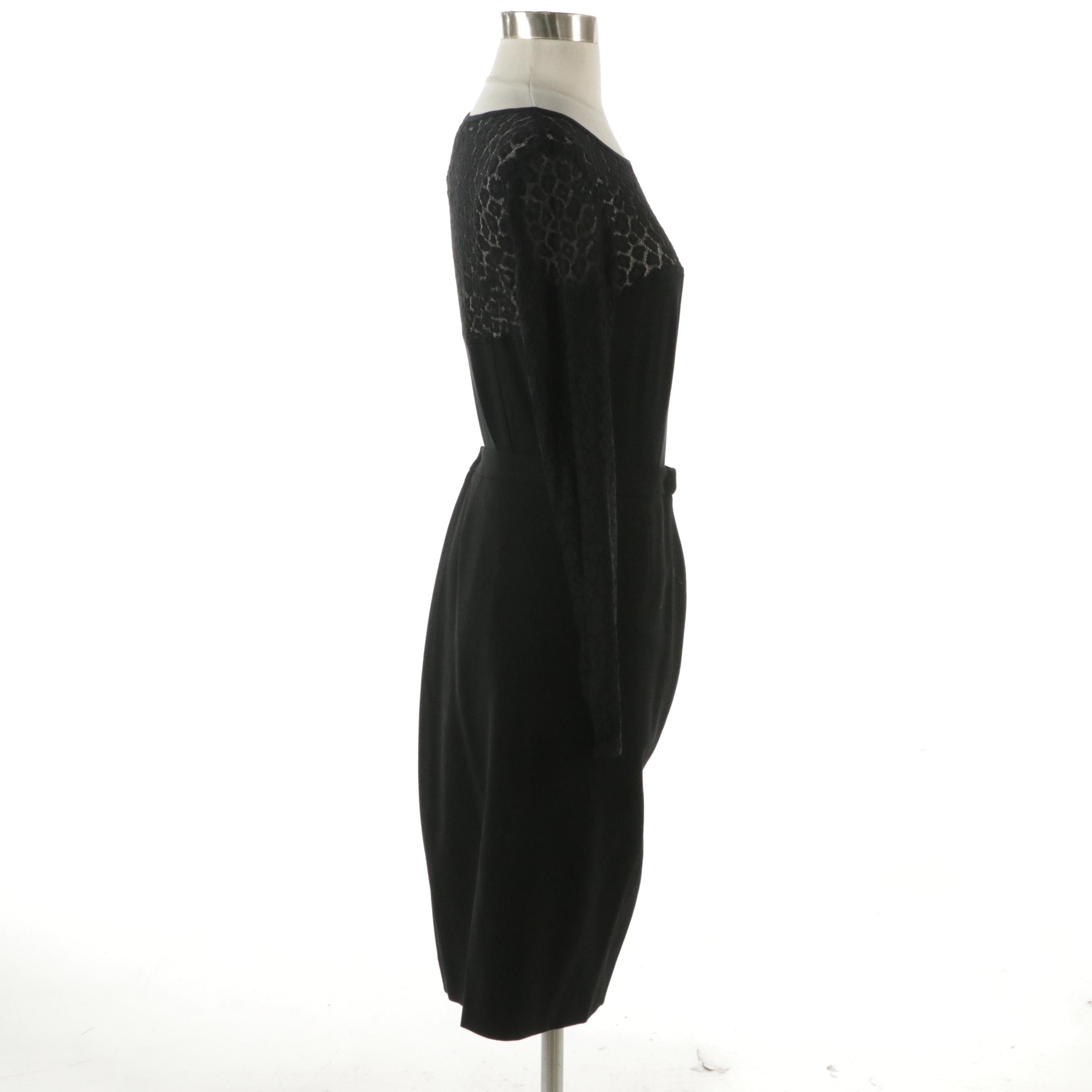 Escada Black Stretch Lace-Trimmed Bodysuit and Black Wool Blend Skirt with Tags