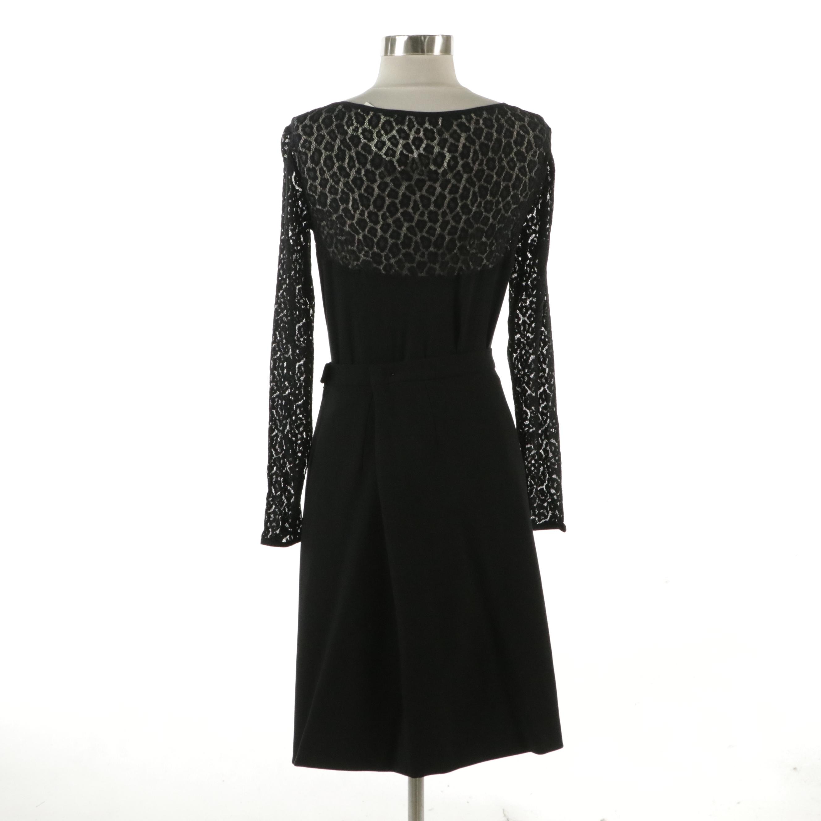 Escada Black Stretch Lace-Trimmed Bodysuit and Black Wool Blend Skirt with Tags