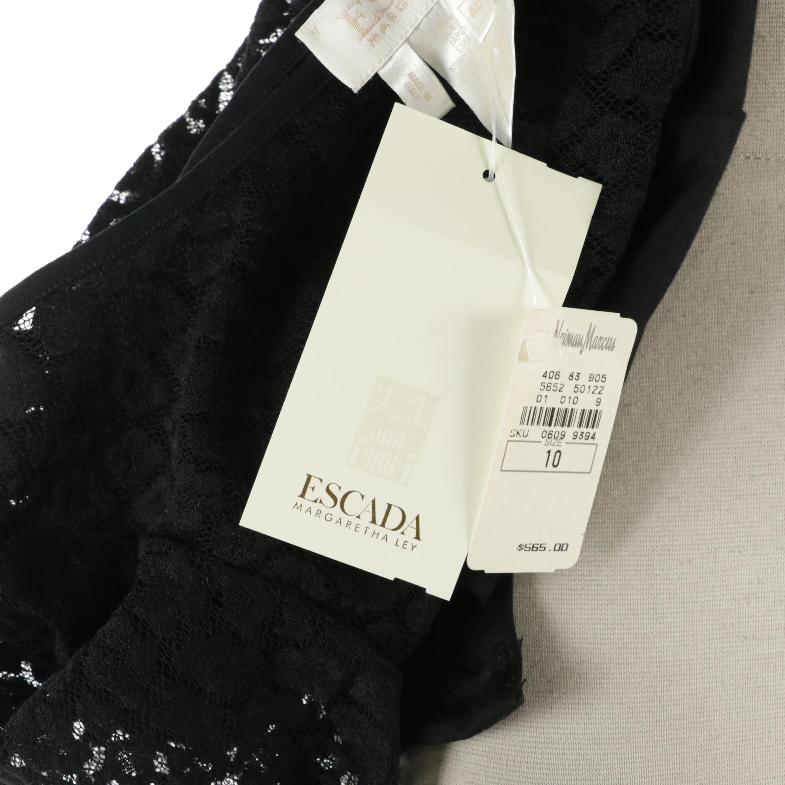 Escada Black Stretch Lace-Trimmed Bodysuit and Black Wool Blend Skirt with Tags