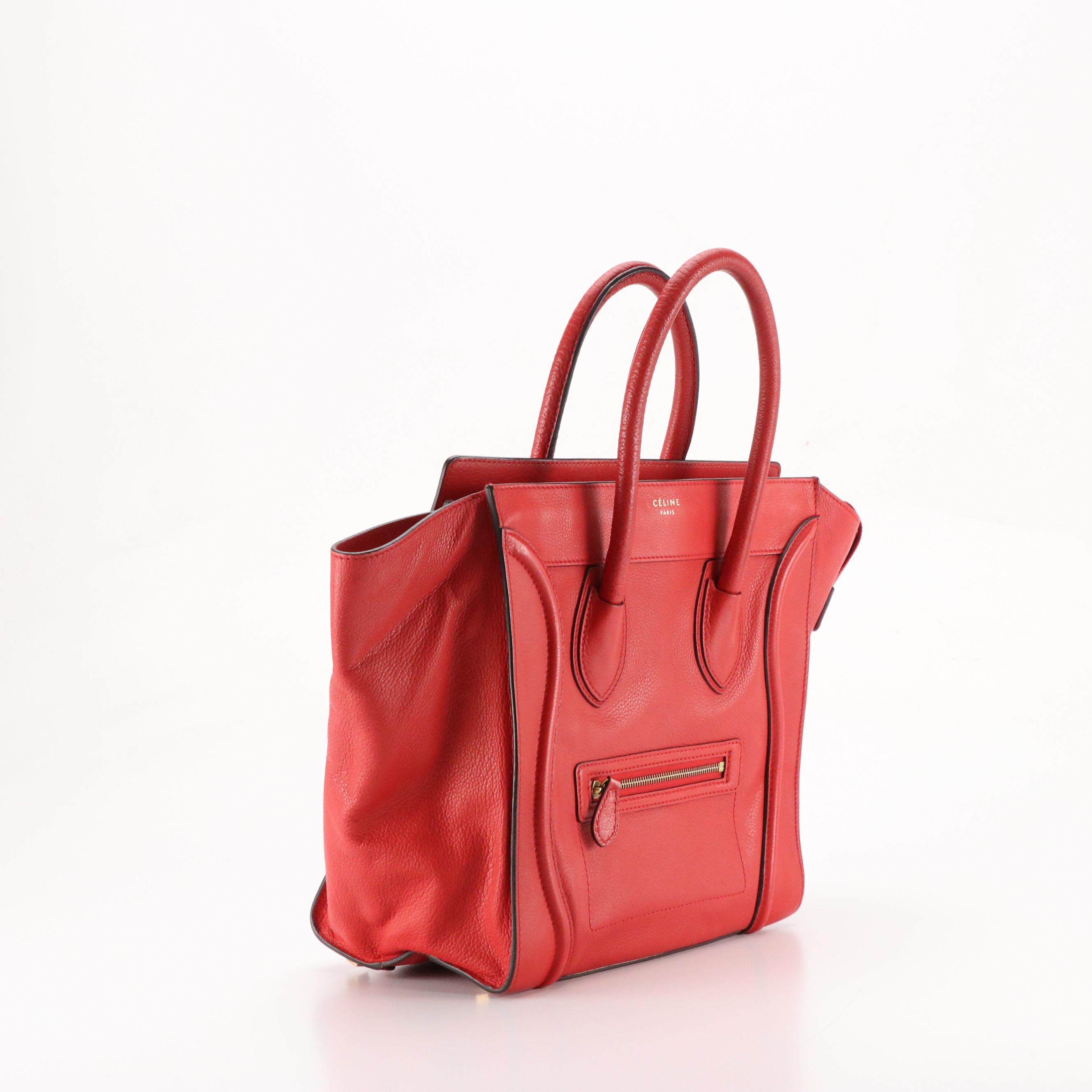 Céline Mini Luggage Tote in Red Grained Calfskin Leather