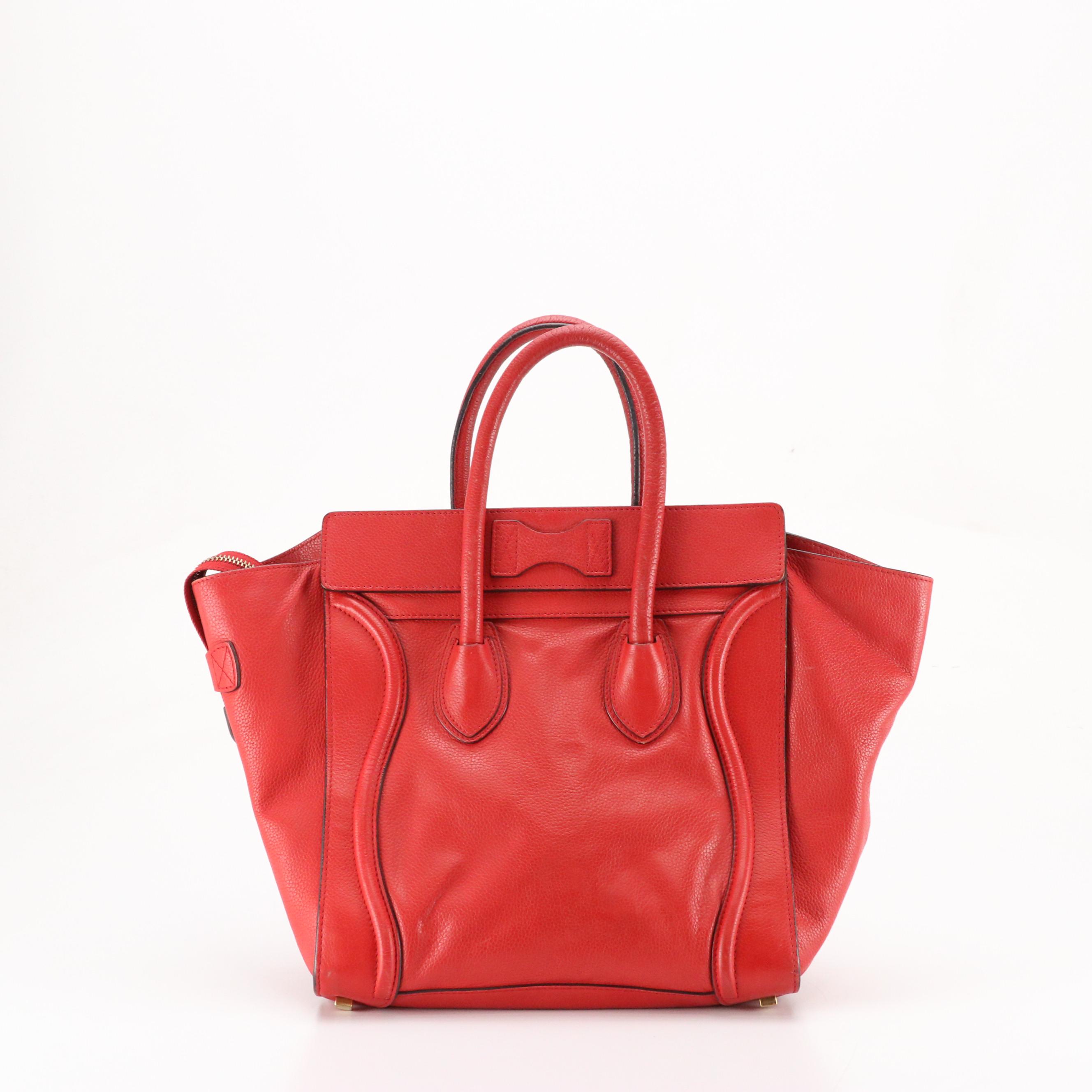 Céline Mini Luggage Tote in Red Grained Calfskin Leather