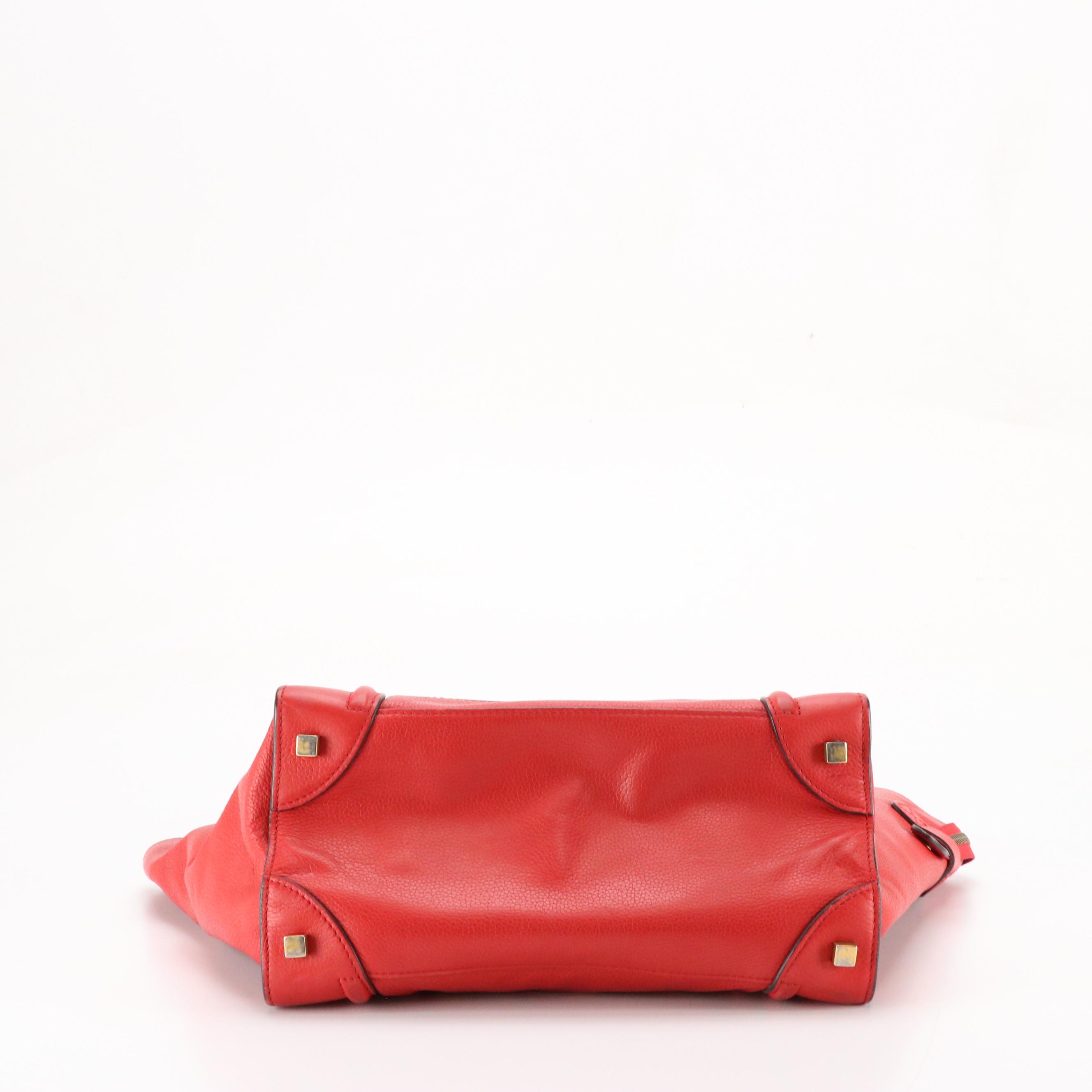 Céline Mini Luggage Tote in Red Grained Calfskin Leather