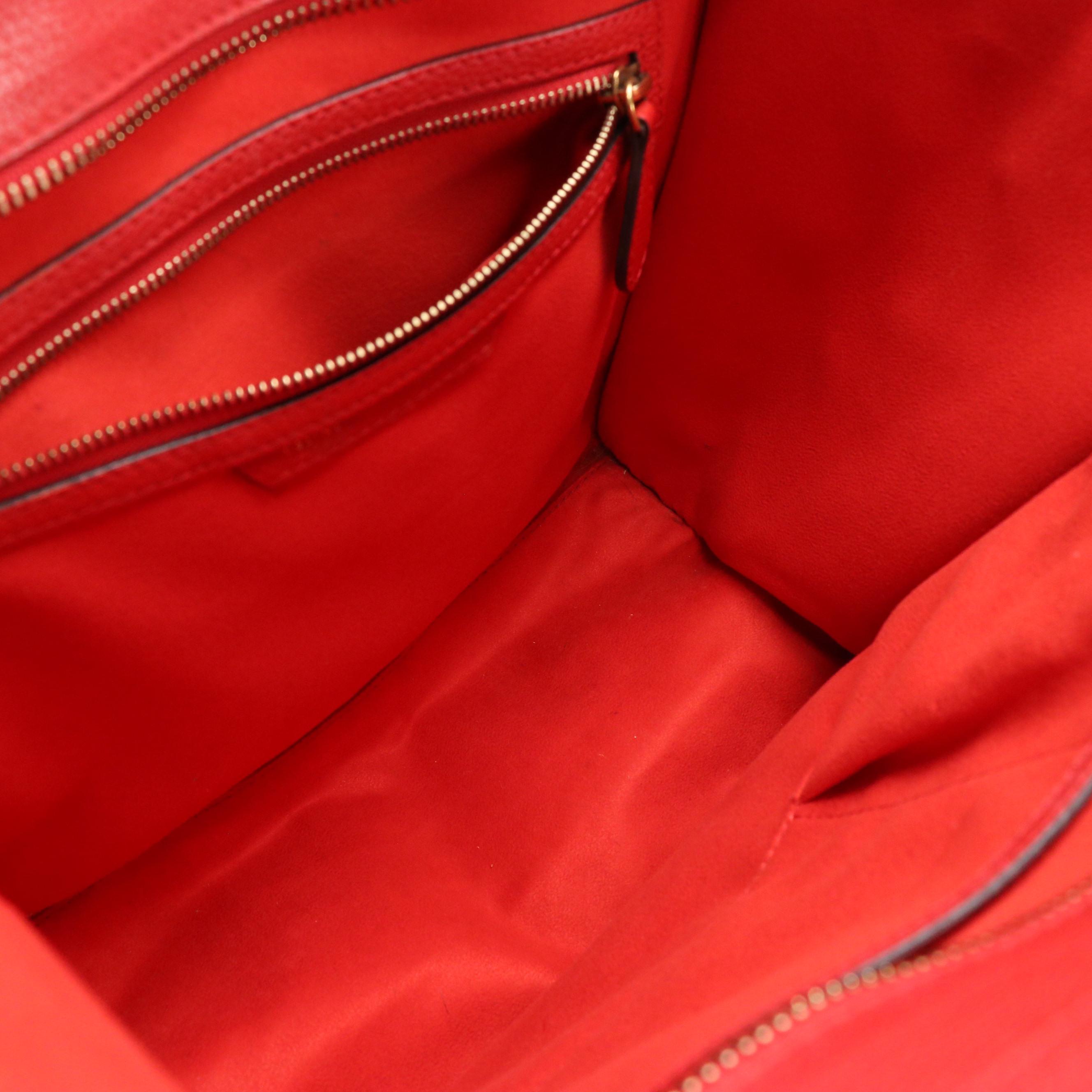 Céline Mini Luggage Tote in Red Grained Calfskin Leather