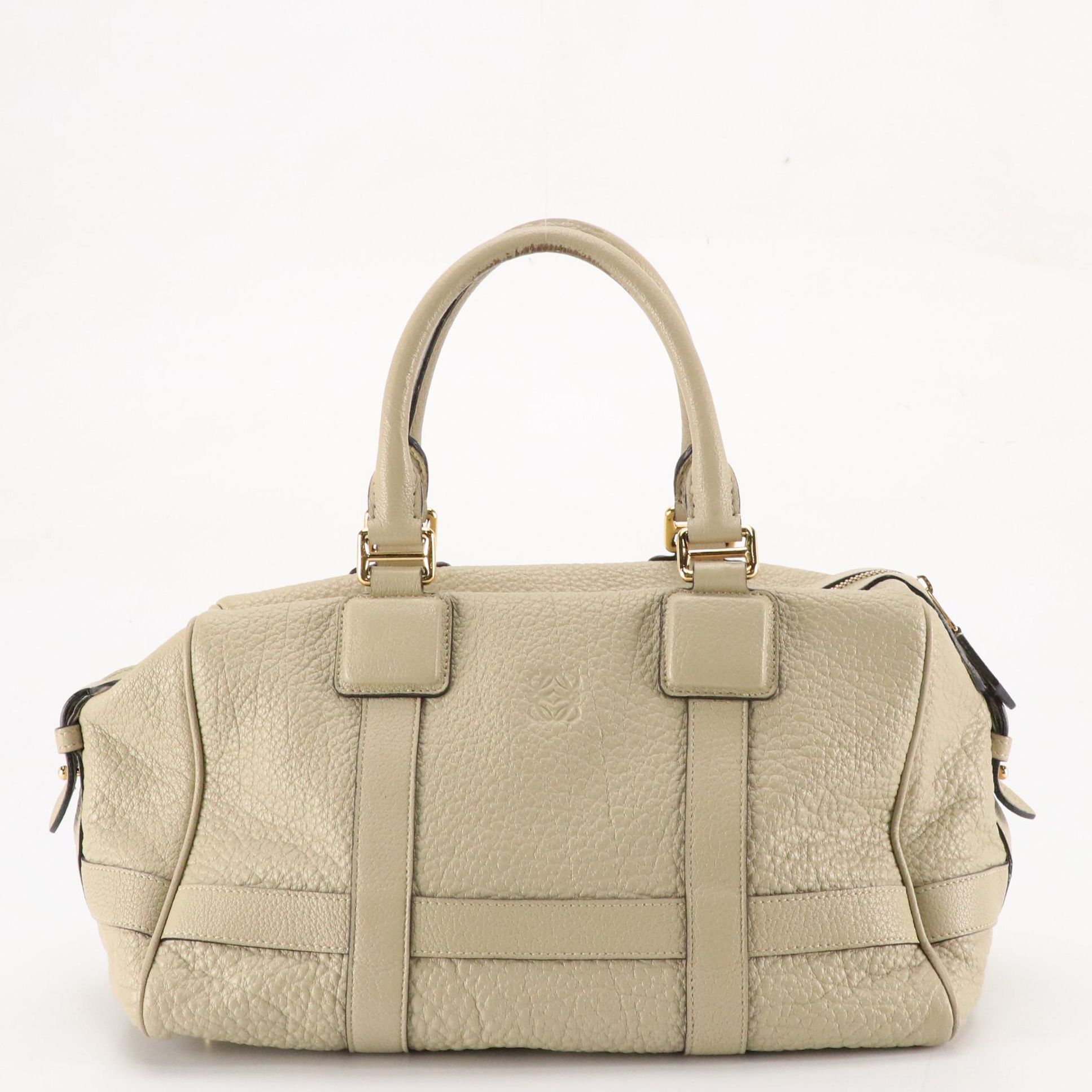 Loewe Zippered Handbag in Beige Grained Leather